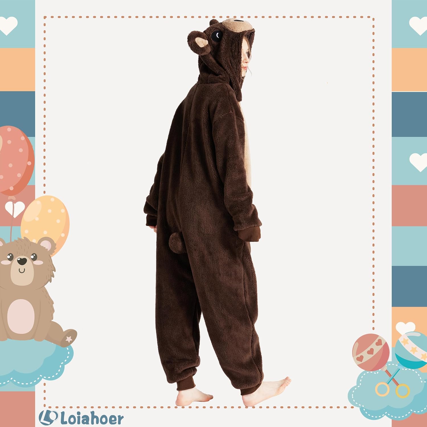 Unisex Bear Onesie Pajamas Halloween Cosplay Costume,Shu Velveteen Christmas Pajamas Set Family Adult Hooded Zipper - Image 3