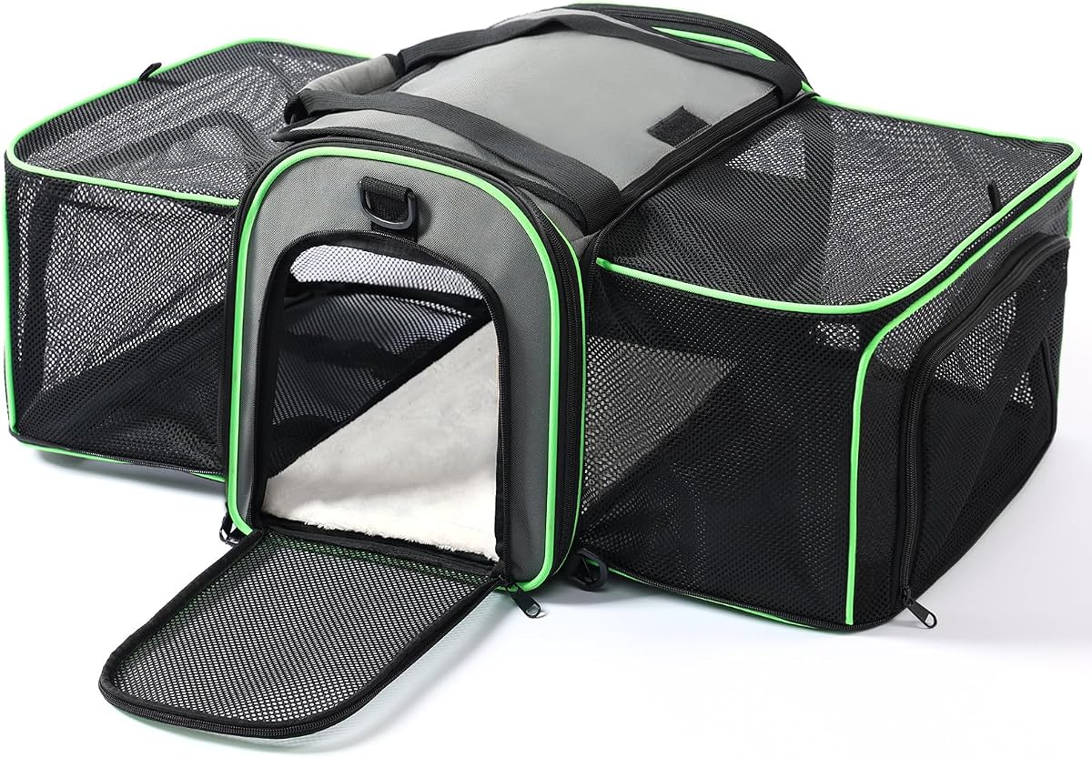 Gardner Pet Transportín expandible para gatos de hasta 15 libras | Transportín para mascotas con lados blandos aprobado por la aerolínea, 18 x 12 x 12 en lados de malla expandibles dobles, transportador de viaje plegable
