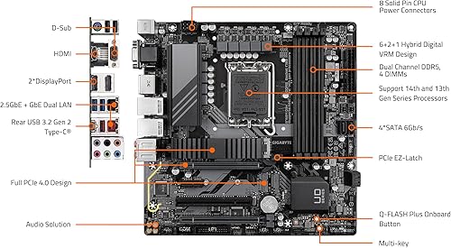 Miniatura 5 de GIGABYTE B760M D3H (LGA 1700 Intel B760 Micro ATX DDR5 Dual M.2 PCIe 4.0 USB 3.2 Gen 2 Tipo-CIntel 2.5GbE LANQ-Flash PlusPCIe EZ-Latchplaca base)
