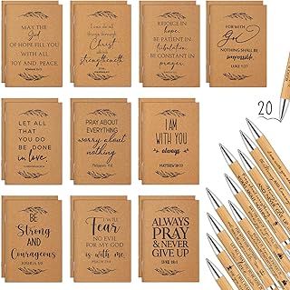 Fuutreo 40 Pcs Christian Gift Bible Verse Prayer Journals Bible Pens Inspirational Religious Notebook Mini Scripture Pocket Notepad for Church Pastor Christmas Men Women Sunday School (Classic Style)