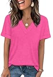 Womens Summer Tops Short Sleeve Basic Casual V Neck T Shirts Trendy Fashion 2025