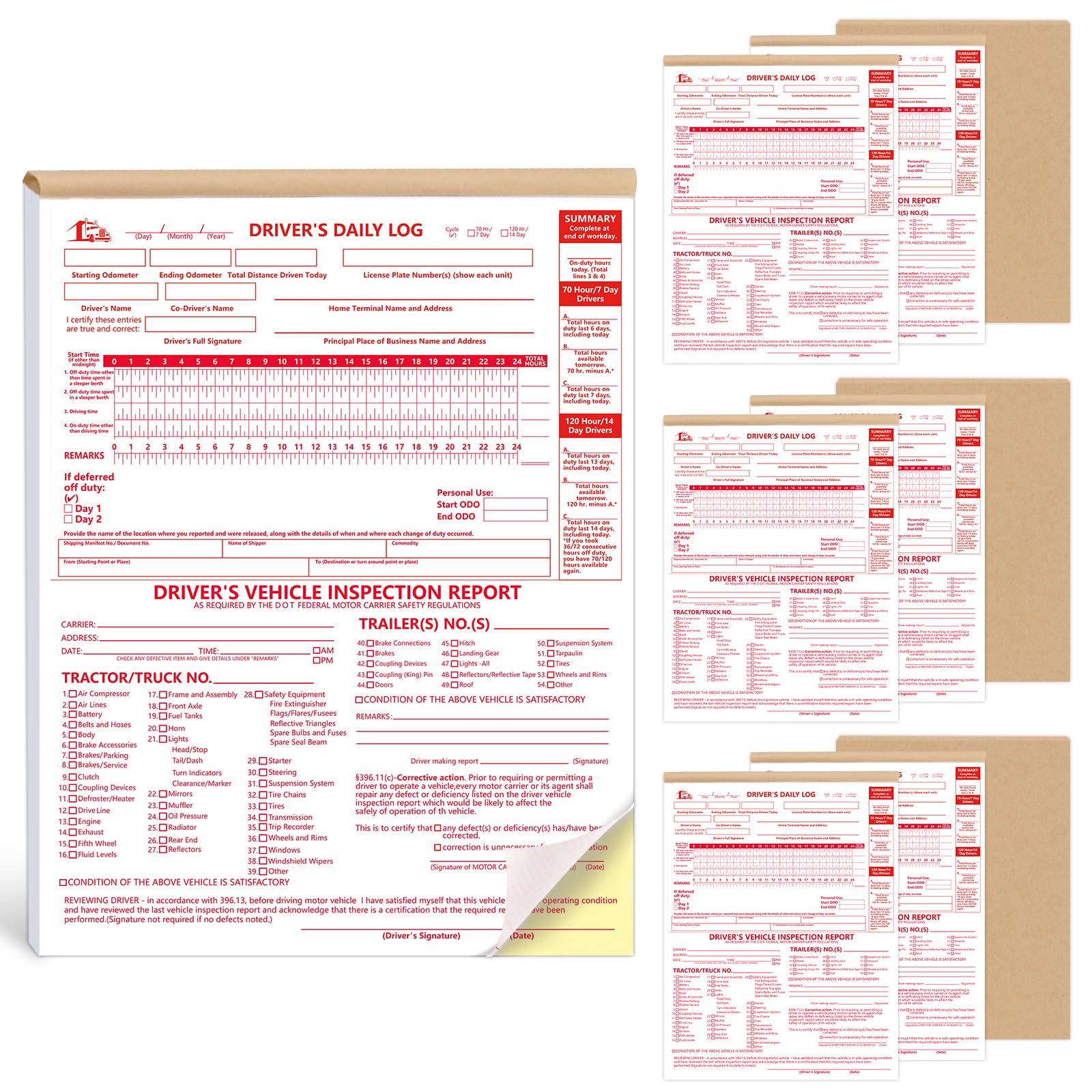 10 Pcs 8.5x11inch 2-in-1 Driver Log Books for Truckers Dot Log Book Driver Vehicle Inspection Report Log Books with Detail Backup Truck Inspection