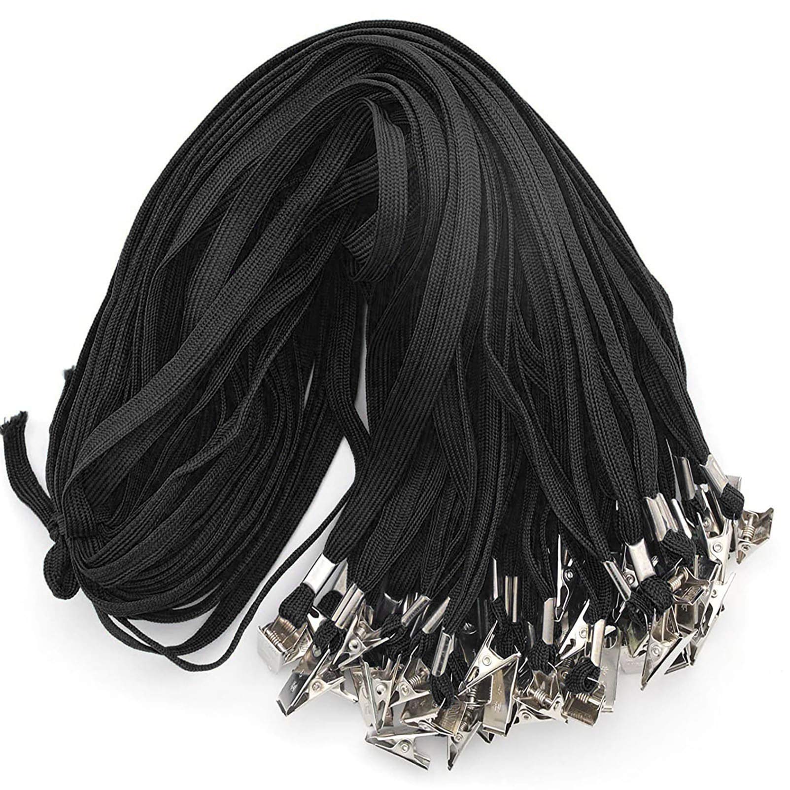 Beebel Lanyard 100 Pack Black Badge Lanyards Flat Lanyards Round 32" with Badge Clip
