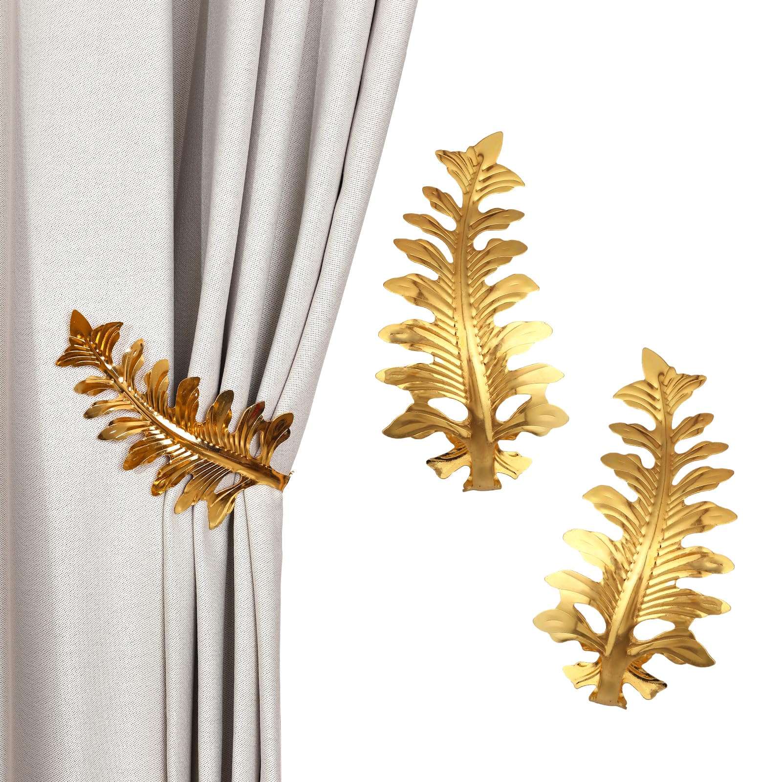 SUQ I OME 1 Pair Big Leaf Curtain Holders Novelty Fashion Curtain Hook U Shape Wall Hook Simple Modern Curtain Holdbacks (Golden)