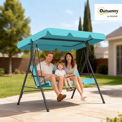 Miniatura 2 de Outsunny Silla columpio de 3 asientos para patio al aire libre con cojín extraíble, soporte de marco de acero y toldo inclinable ajustable para