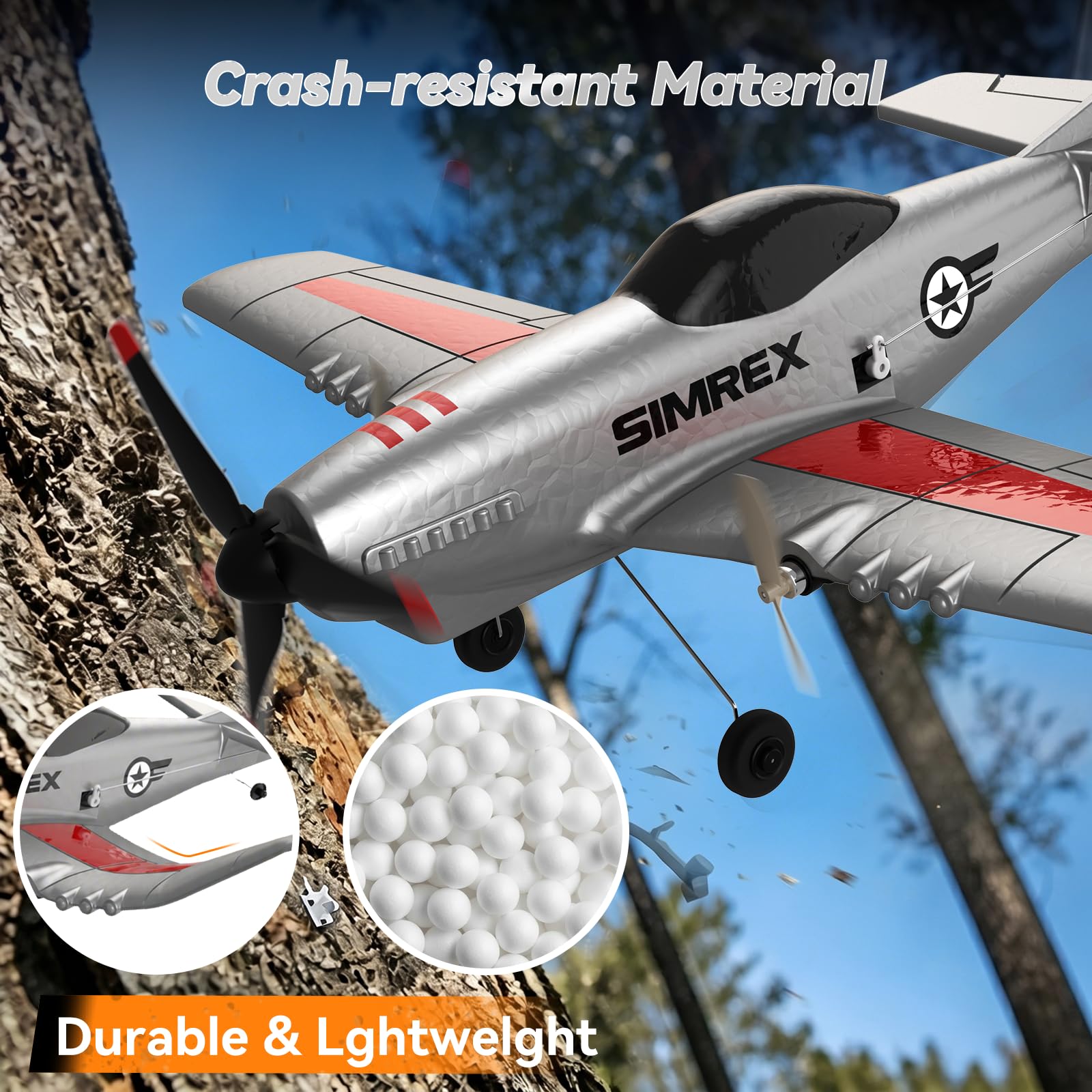 SIMREX Aereo radiocomandato per bambini, giocattolo aereo telecomandato (grigio)