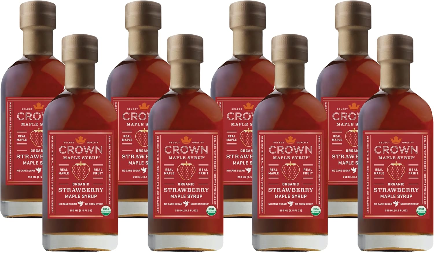 Crown Maple Strawberry Infused Certified Organic Maple Syrup, 8.5 Fl Oz, 8Pack