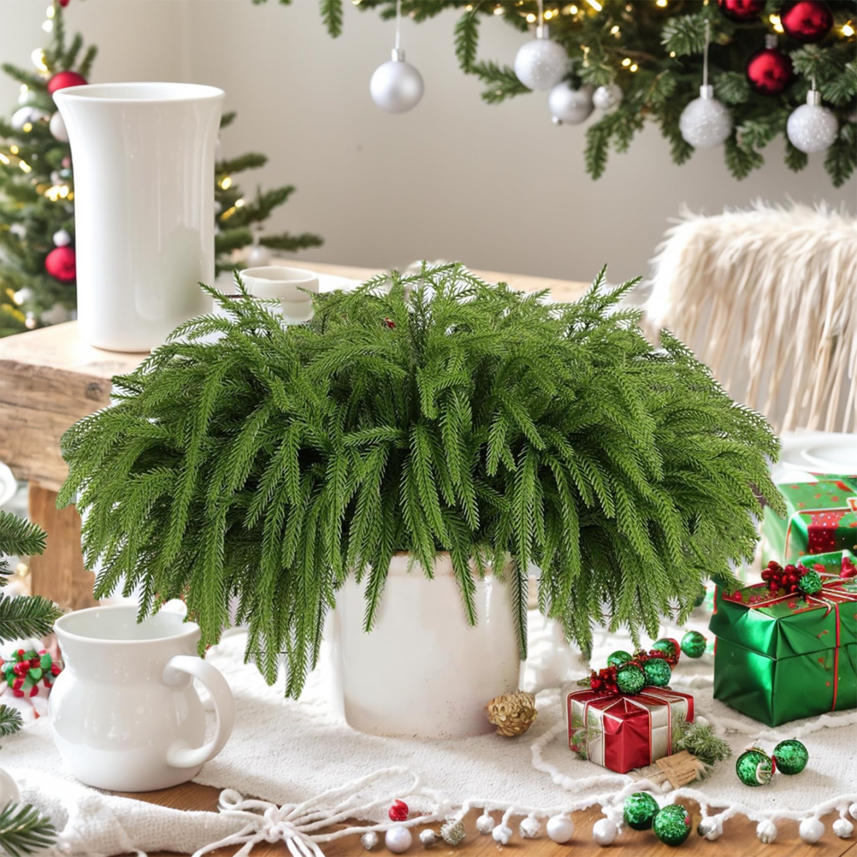 Norfolk Pine 12pcs Norfolk Pine Stämme Realistische künstliche Kiefernzweige Weichkleber Norfolk Pine Weihnachten Stängel für Weihnachten Innen im Freien im Freien Wohnkultur