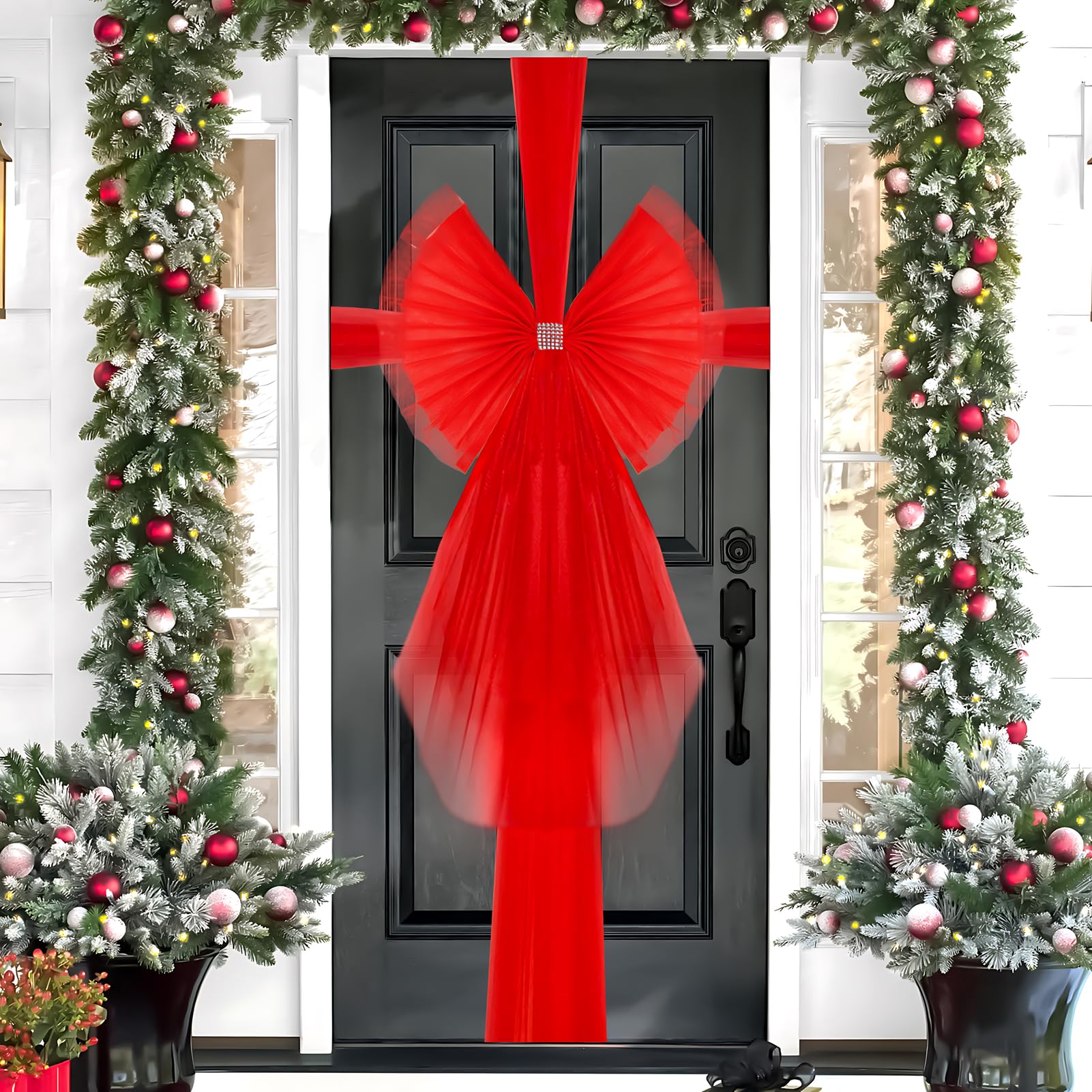 Miioto Lazo Rojo Navidad, Lazos Navidad Grandes, Lazos Arbol Navidad, Cintas Navideñas Rojas para Decorar Árboles de Navidad Interiores y Exteriores y Puertas y Ventanas, 60 cm X 80 cm