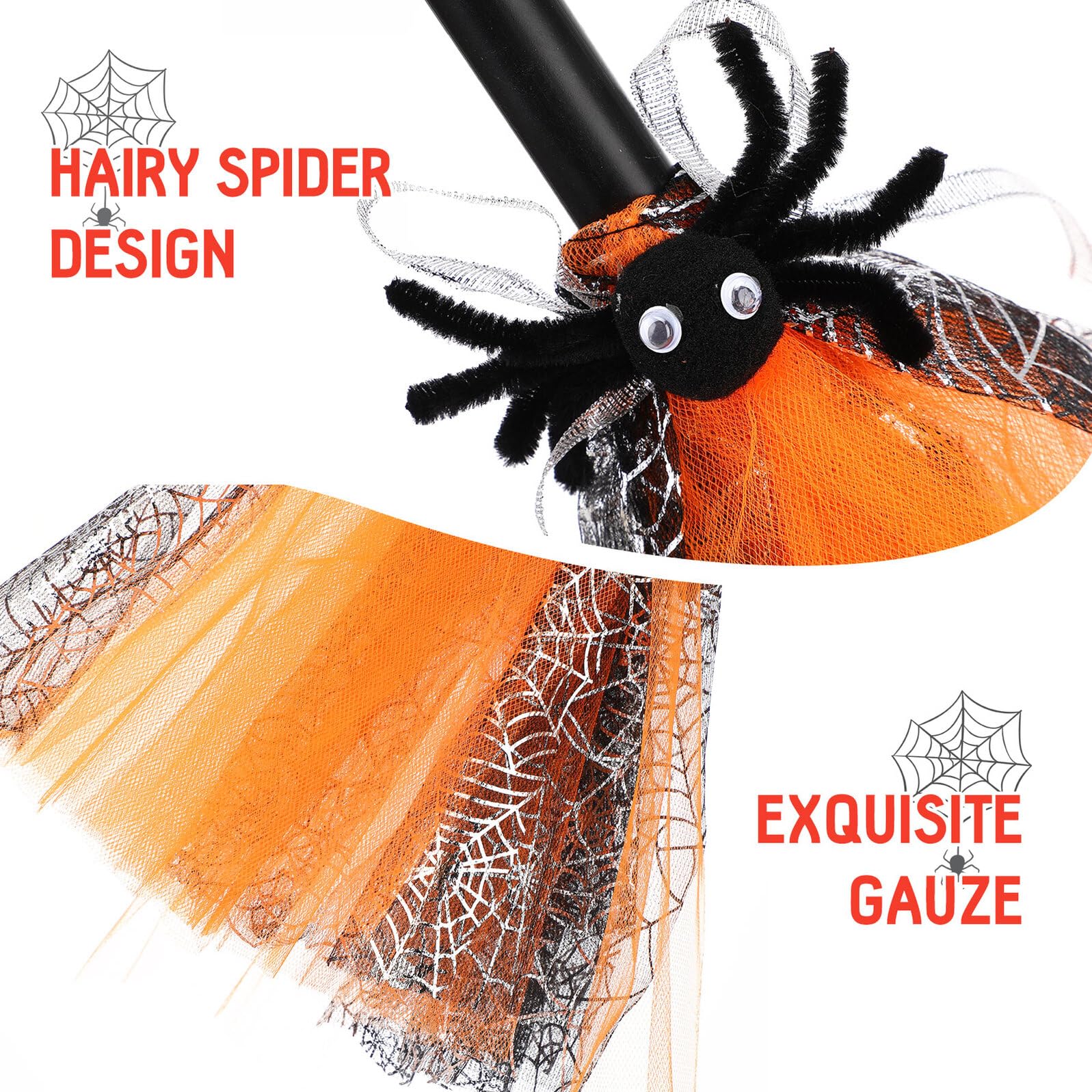 GALPADA Spazzola da Strega Halloween in Plastica e Rete Accessorio Decorativo per Feste e Cosplay Scopa Magica Arancione per Masquerade e Party Tema Halloween