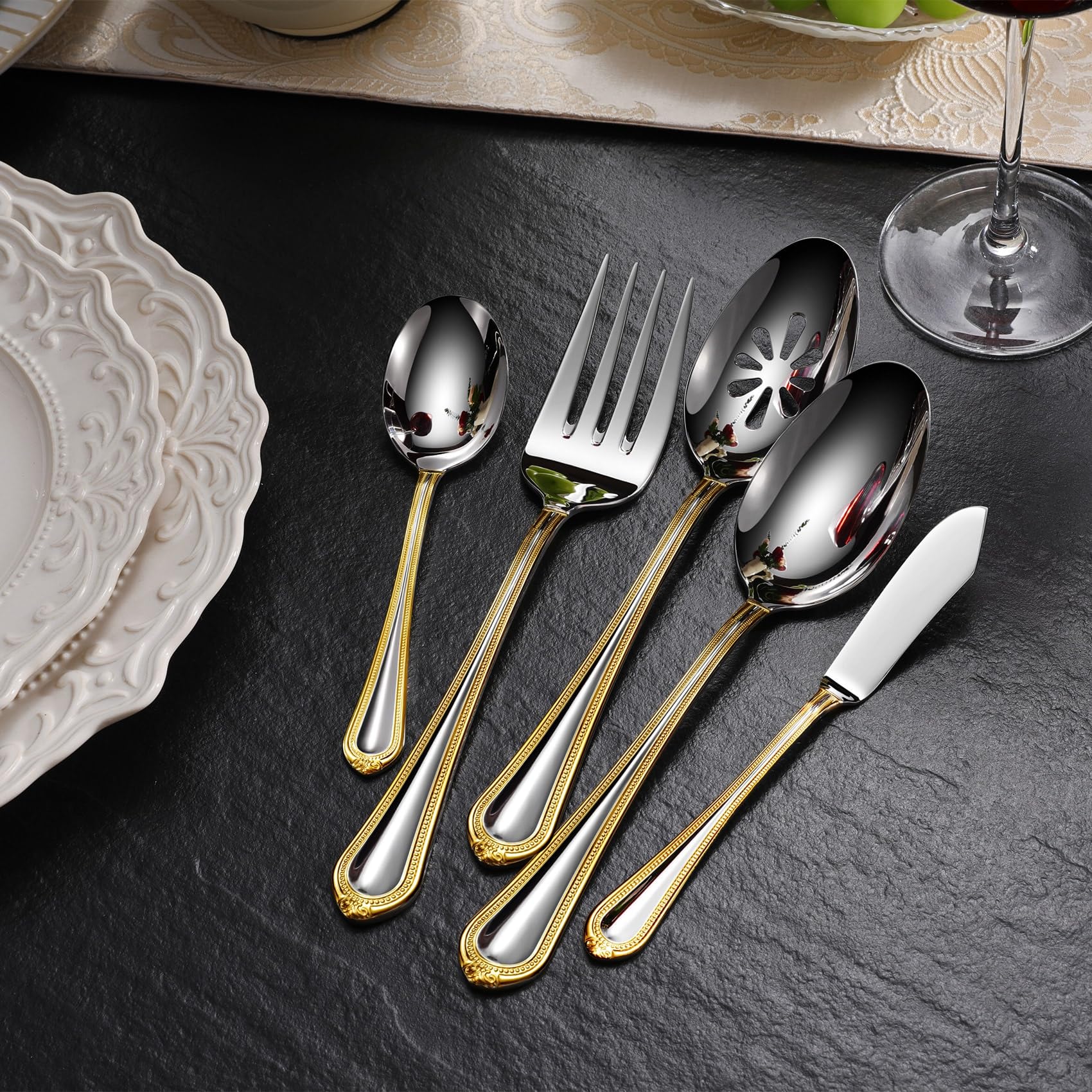 KEAWELL Pearl Edge Premium Serving Spoon Set, 18/10 Stainless Steel, 9