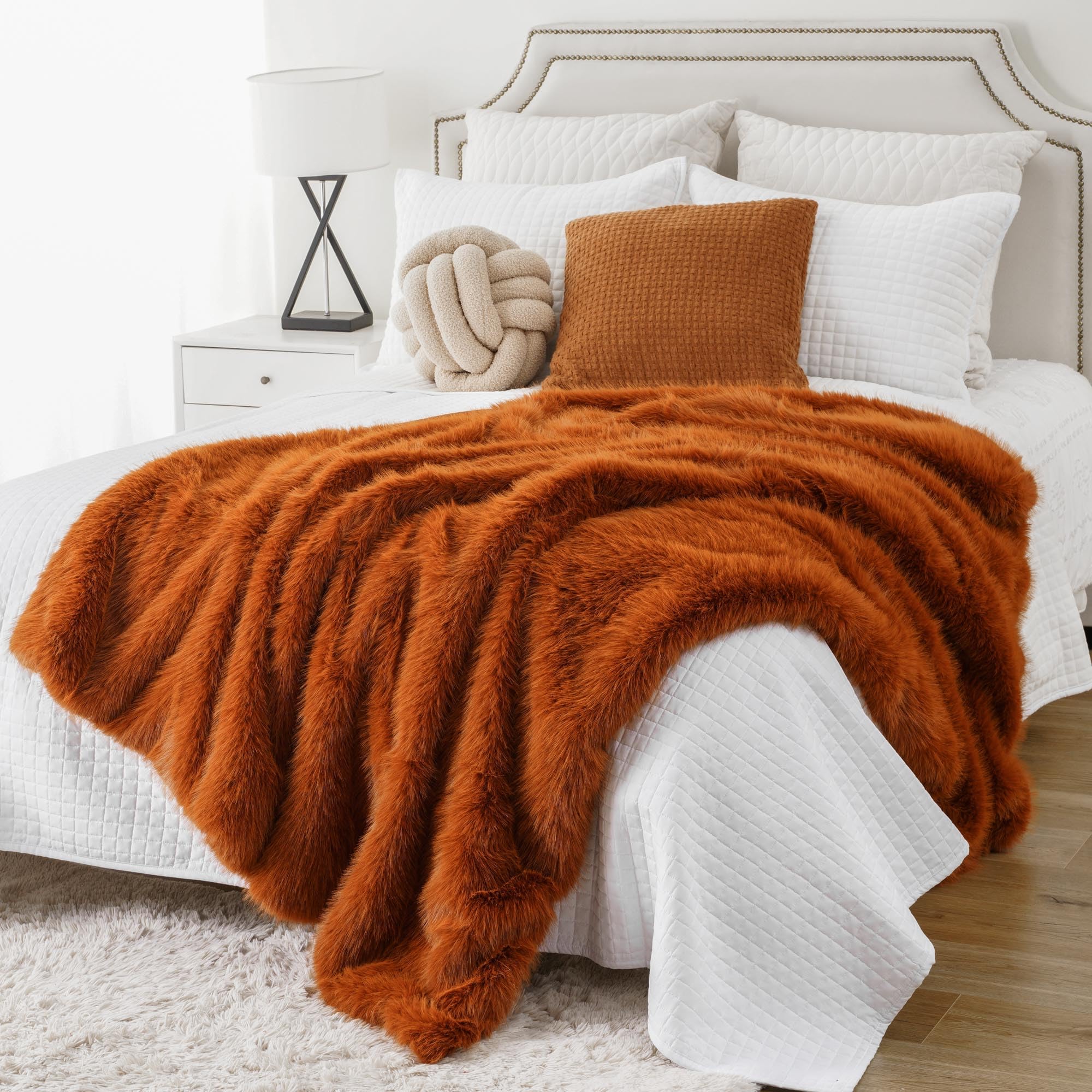 BATTILO HOME Luxury Orange Faux Fur Throw Blanket 150x200cm, Fluffy Large Blankets for Bed, Comfy Shaggy Cozy Plush Fuzzy Fur Blanket for Sofa Couch Living Room Home Decor — image 1