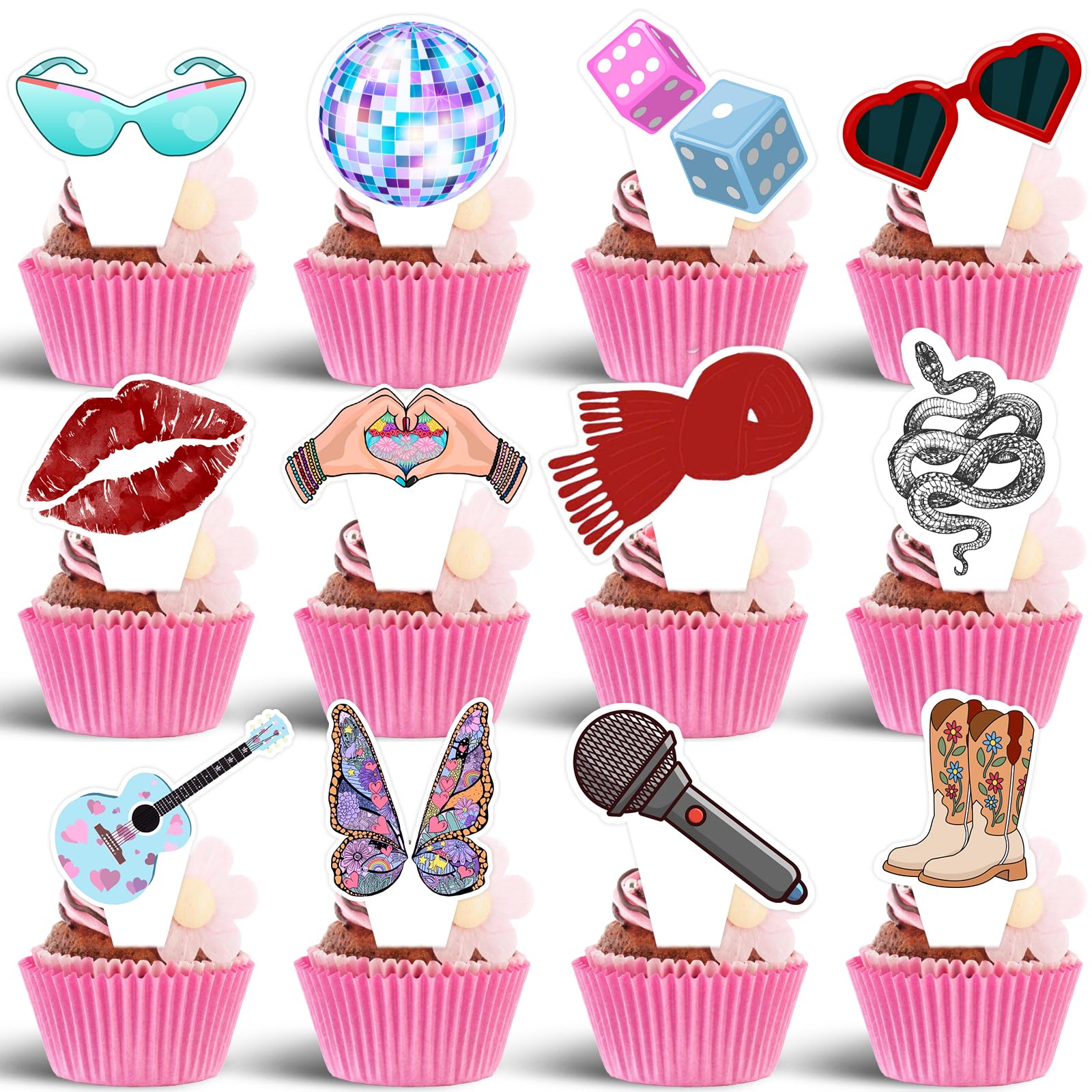24Pcs Music Theme Cupcake Toppers for Singer Lover Bachelorette Birthday Party Decorations, Fans Celebration Party Supplies