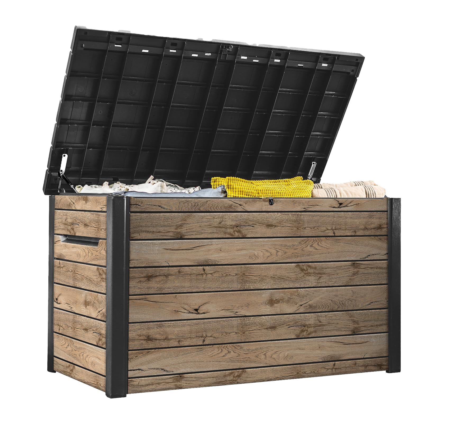 Keter Gartenbox Ontario 870L | 147x83x86 cm | Kunststoff in Holzoptik | Deckel mit Gasdruckfedern | Abschließbar