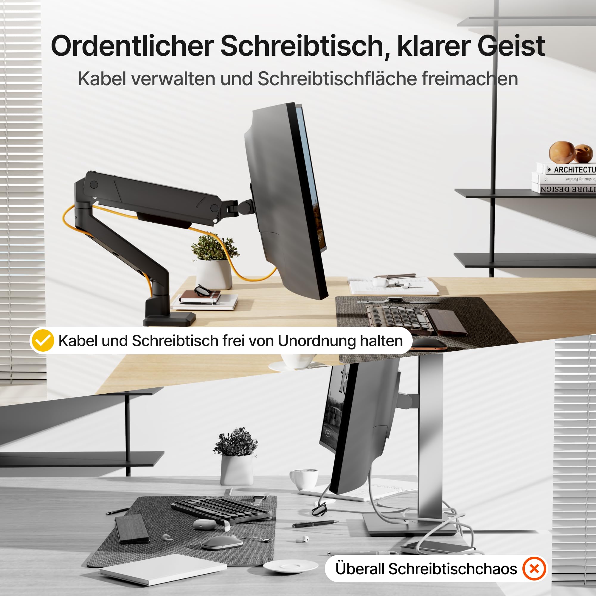 monTEK Monitor Halterung für 17-45 Zoll Bildschirme | Monitor Arm hält 1-16 kg, VESA 75/100, Neigbar, Schwenkbar, Drehbar