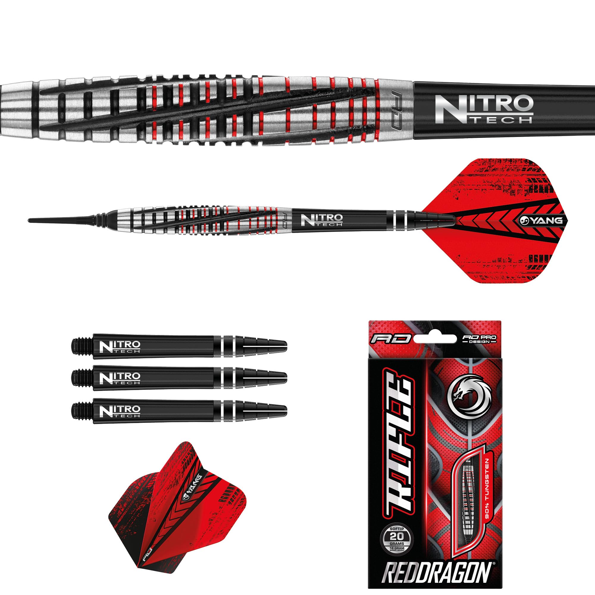 RED DRAGON Rifle 20 Gram Premium Tungsten Softip Darts Set with