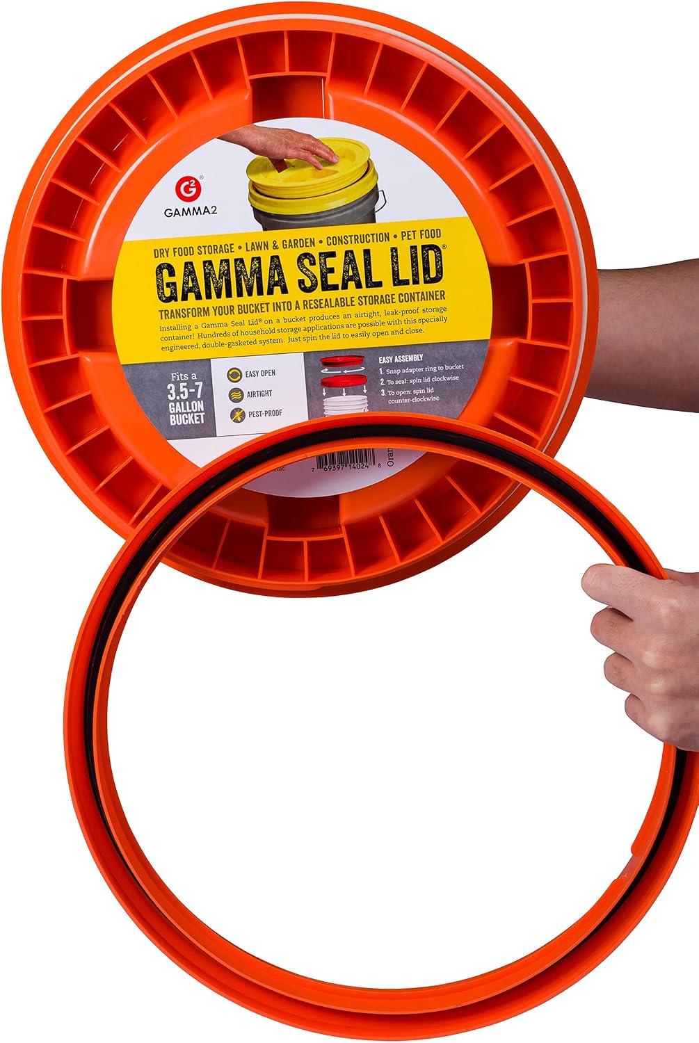 Gamma2 Gamma Seal Lid Bundle - Yellow & Orange Utility Bucket Lids - Fits 3.5, 5, 6 & 7 Gallon Buckets, Made in USA