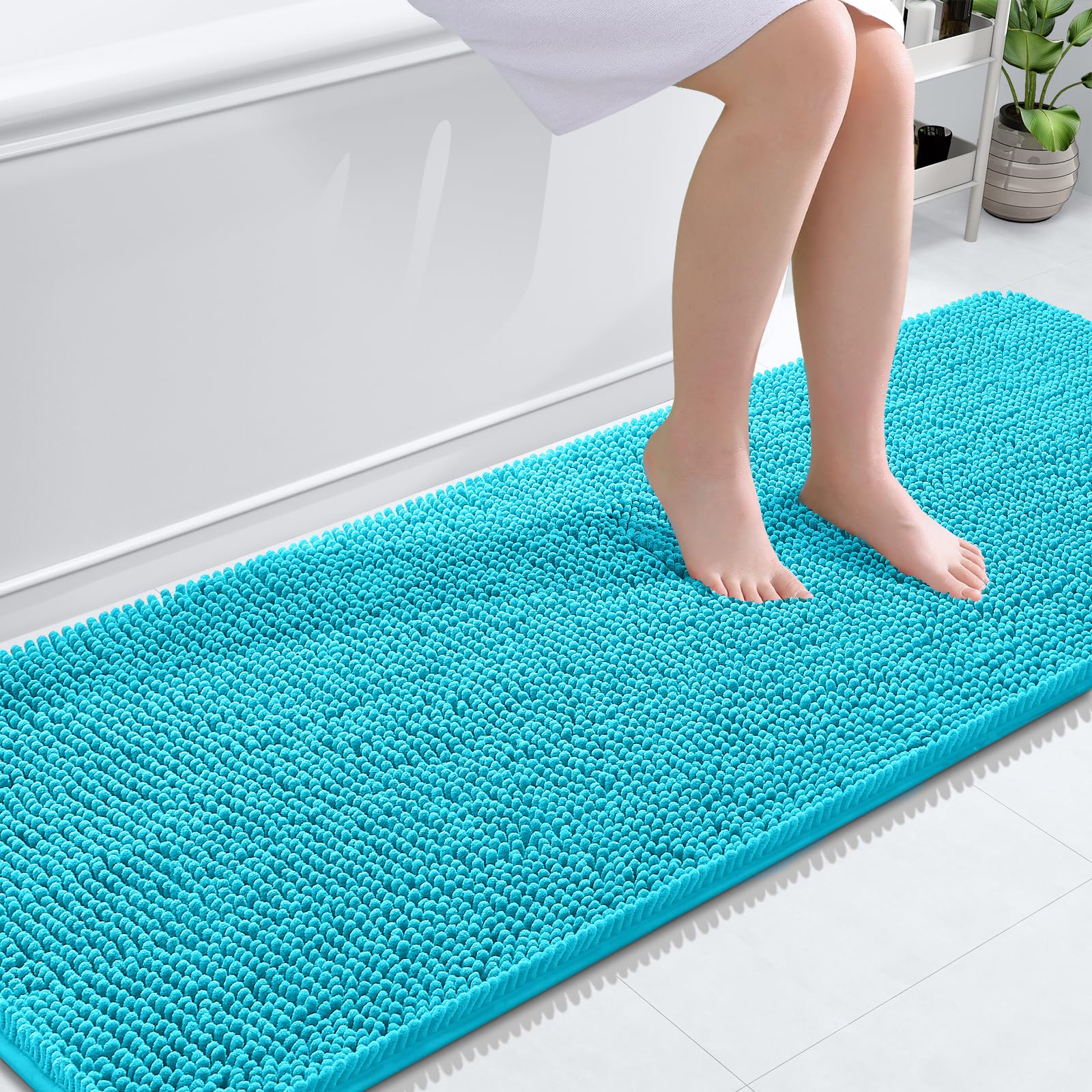 OLANLY Bathroom Runner Rugs 70x24, Extra Soft Absorbent Chenille Bath Rugs | Aqua Sky, Quick-Drying Rubber Backing, Washable Long Bath Mat for Bathroom Floor, Tub and Shower, Home Decor Accessories