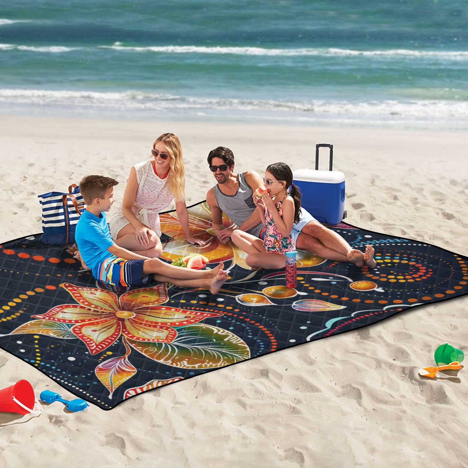 Tappetino da esterno resistente alla sabbia Coperte da spiaggia all'aperto impermeabile a prova di sabbia per coppie di erba regalo vento tropicale di fiori luminosi