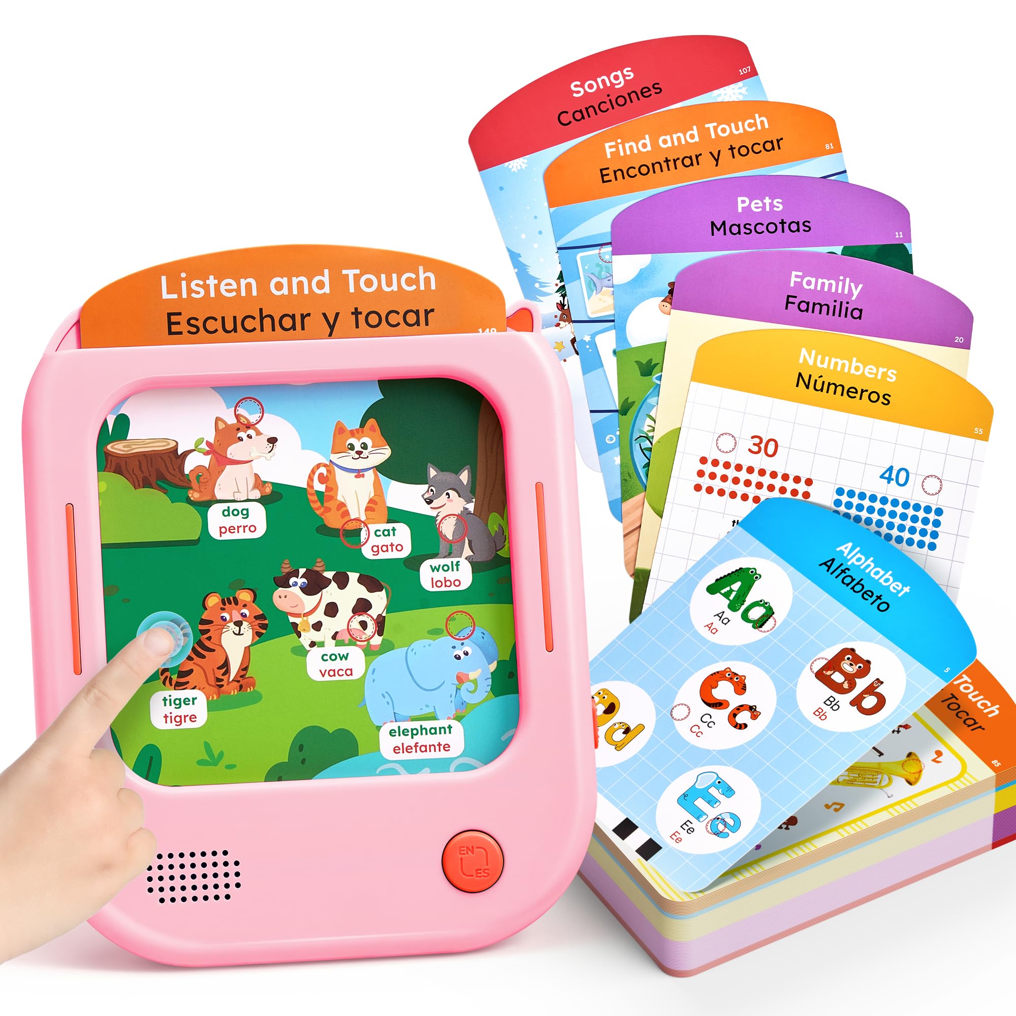 JoyCat Tablet Educativa Infantil, 106 Tarjetas Flash con 20 Juegos Interactivos, Juguete Montessori para Aprender Letras, Palabras y Números, Juguete Regalo Niños 2-6 años (Bilingüe Español–Inglés)