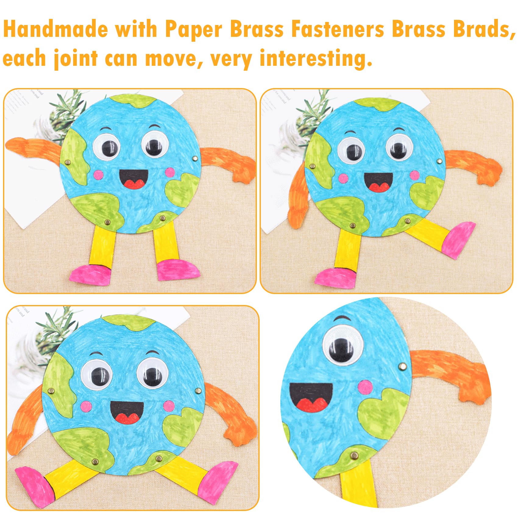 EuTengHao 700Pcs Brass Fasteners Scrapbooking Brads Round Head Brass Plated Fasteners for Craft Art Crafting School Decorative Scrapbooking DIY Supplies (1/2 Inch Shank, 8mm Head, Gold) - Image 8