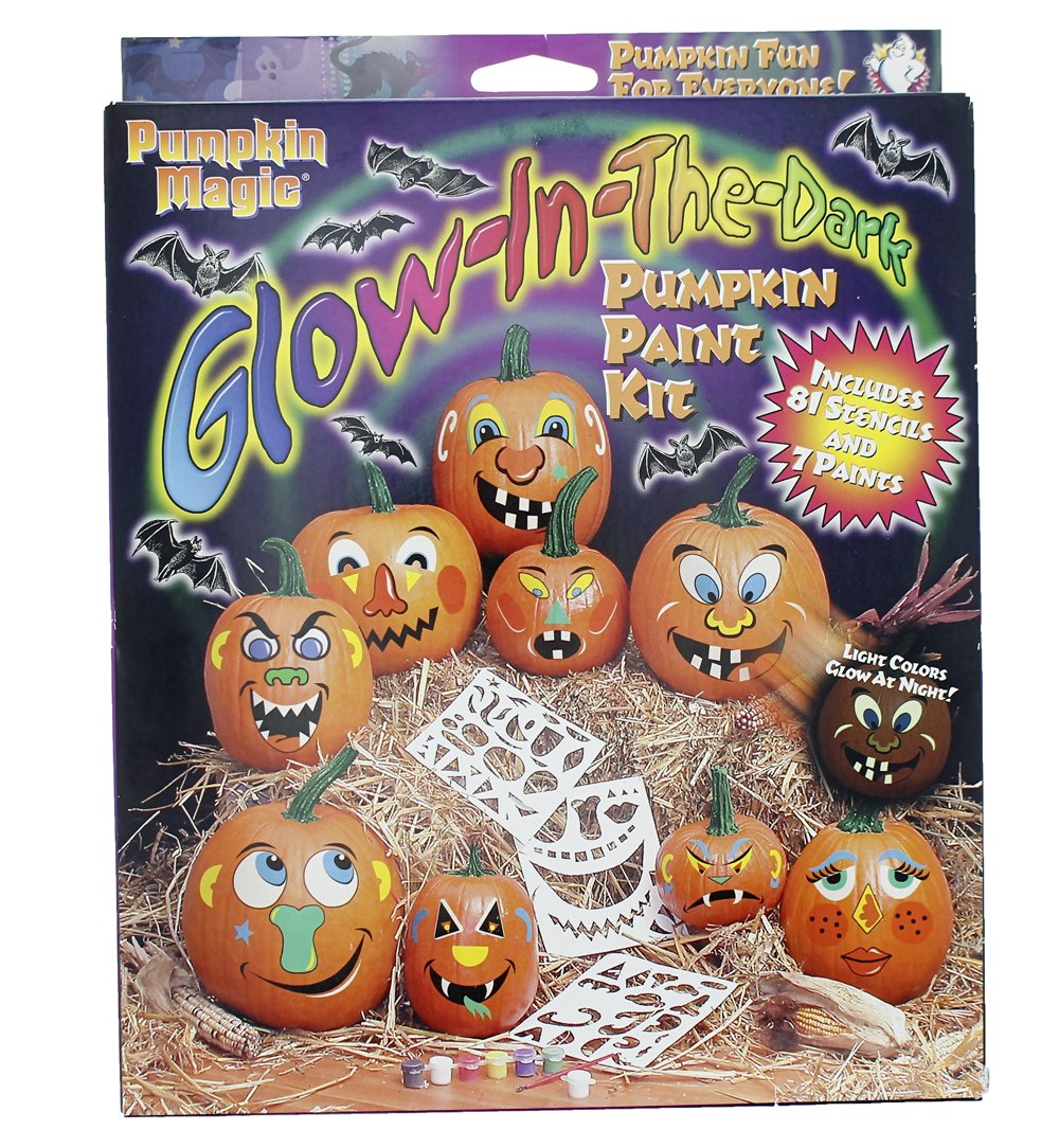 Glow In The Dark Pumpkin Jack O Lantern Decorating Paint Kit - Includes 81 Stencils & 7 Paints