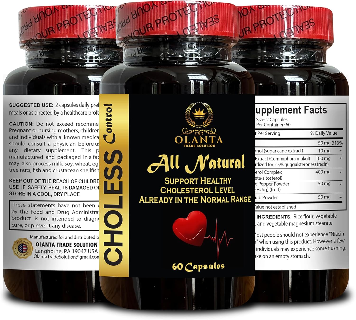 Choless Control Natural Balance Formula with Niacin Policosanol Guggul Garlic Cayenne & Plant Sterols for Normal Cholesterol Support 2 Bottles 120 Capsules
