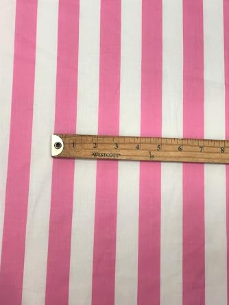 Sal Tex Fabrics, 1" Stripe Poly Cotton Fabric Print, Two Color Combination, Sells by the Yard, 60" Wide Pink/White