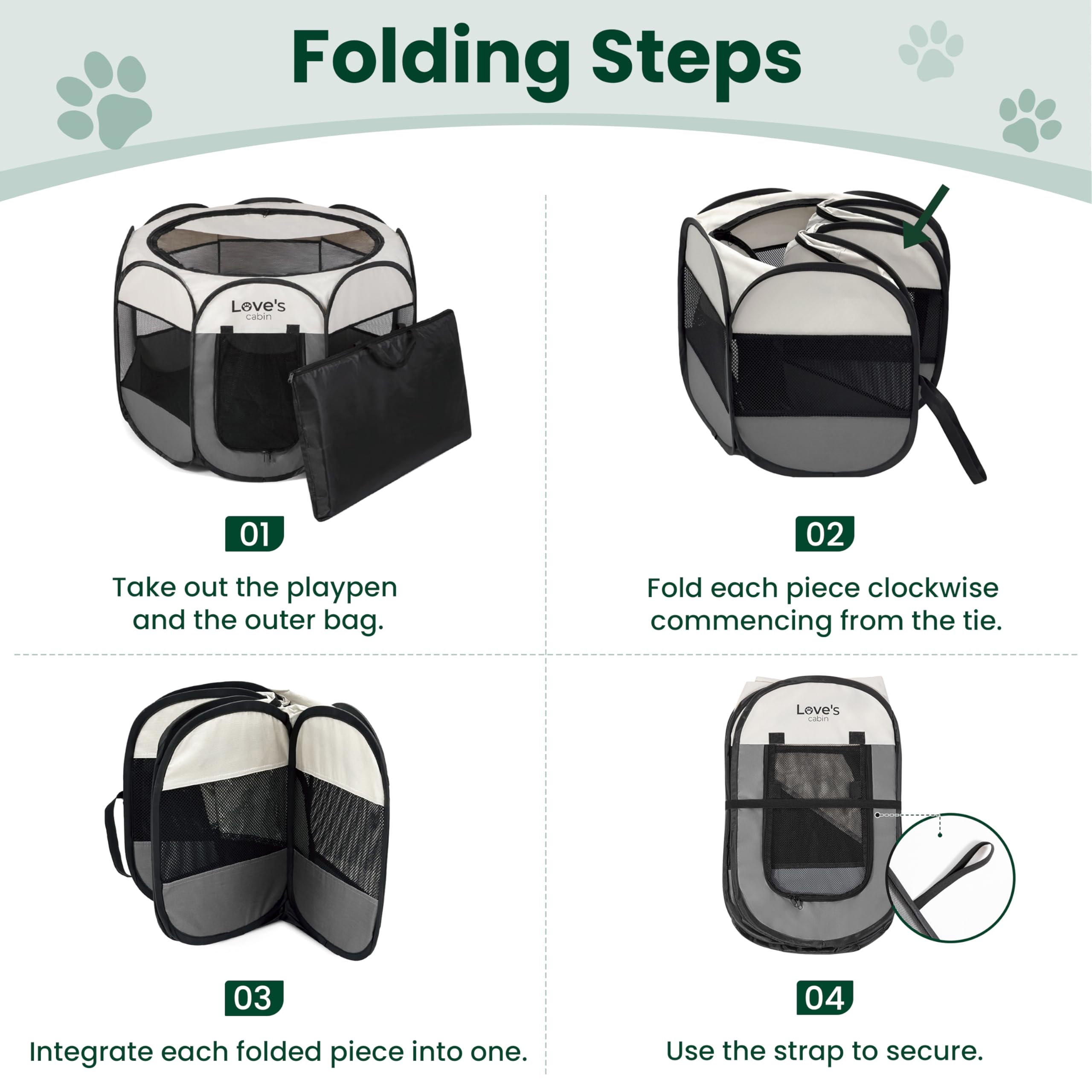 Love's cabin Pet Puppy Dog Playpen, Small Dog Tent Crates Cage Indoor/Outdoor, Portable Playpen for Cat, Foldable Pop Up Dog Kennel Playpen with Carring Case, Removable Zipper Top, Grey - image 8