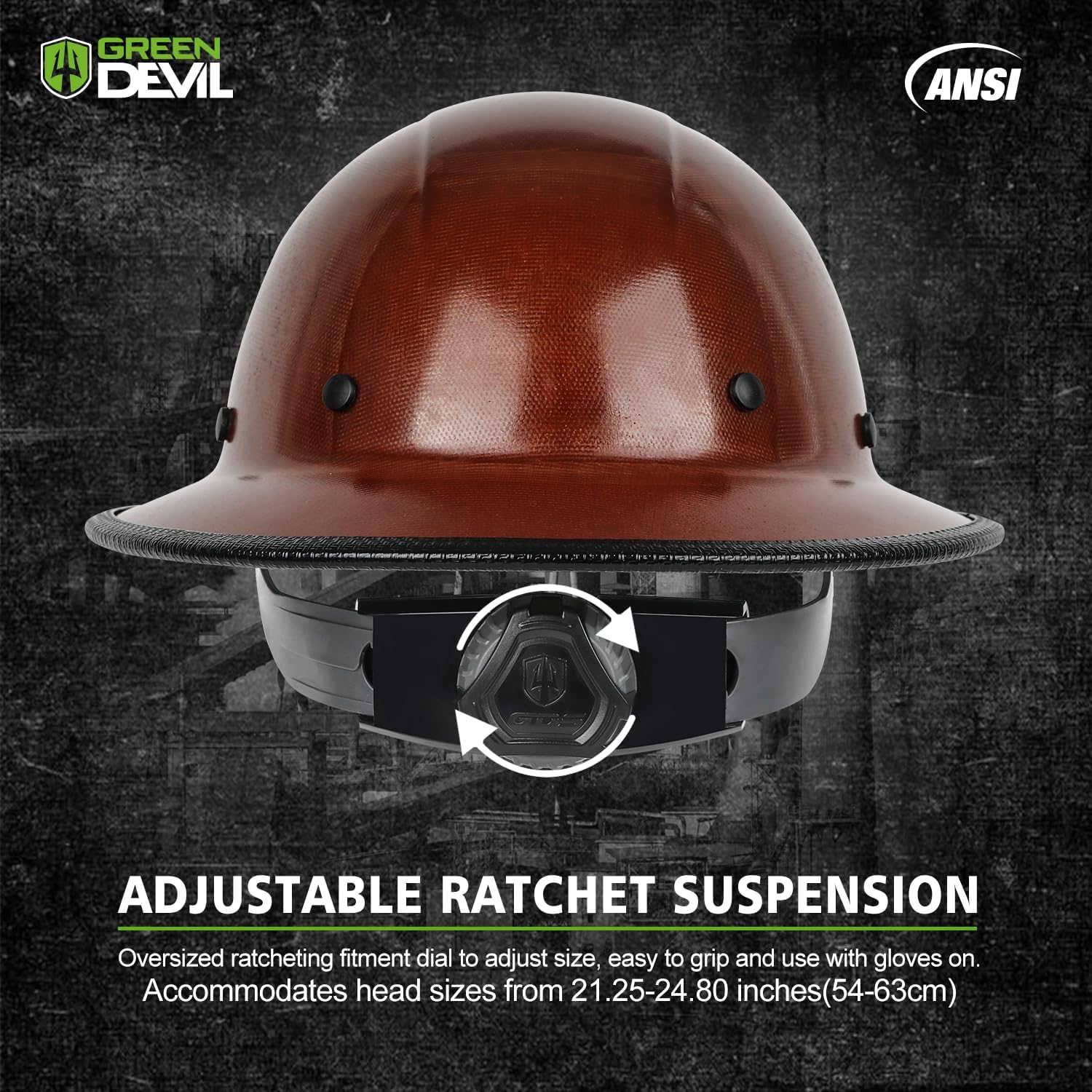 GREEN DEVIL Fiberglass Full Brim Hard Hat OSHA & ANSI Rated Fiber Hardhat for Men with Brim Guard - Image 4