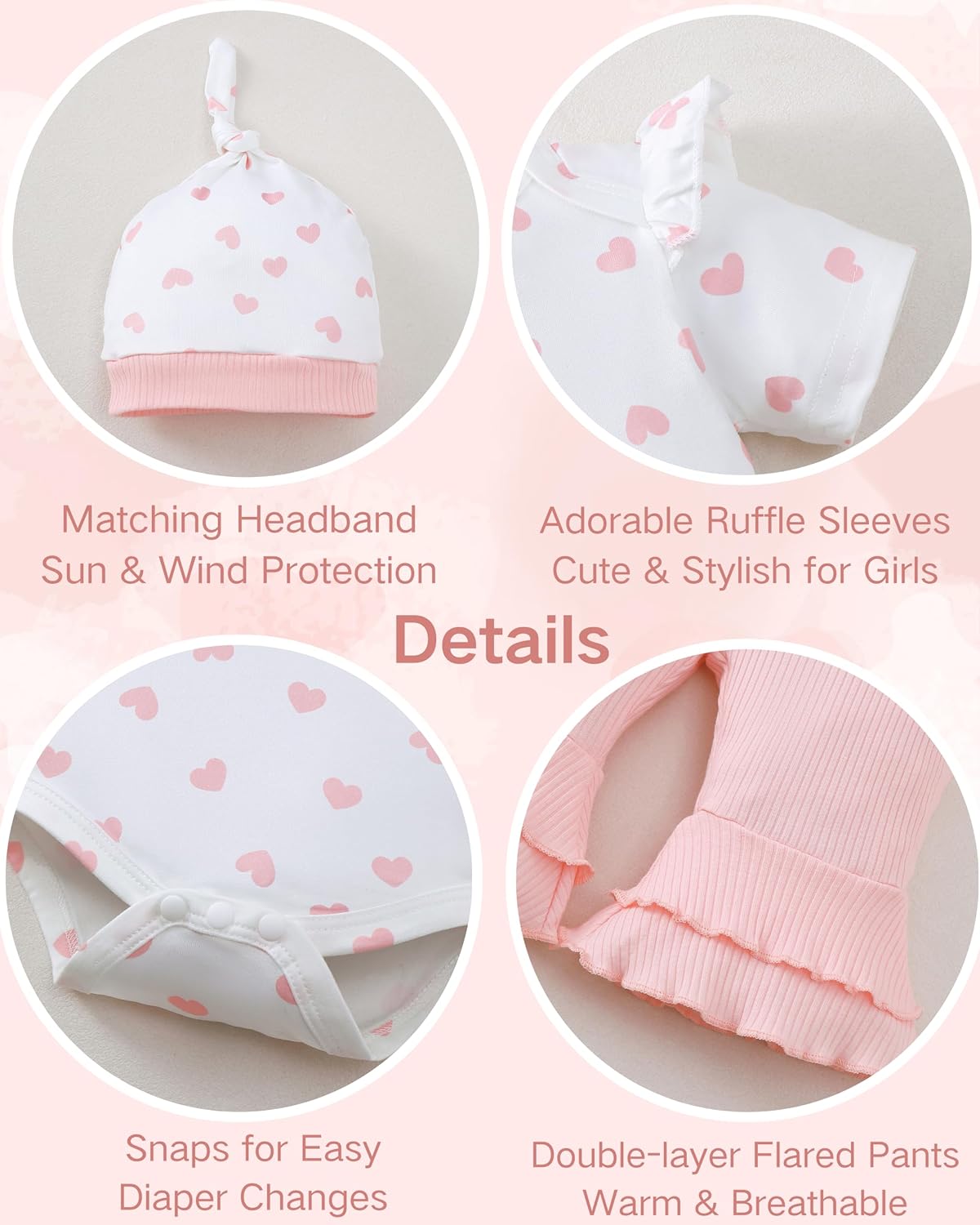 Renotemy Newborn Baby Girl Clothes Infant Romper Spring Summer Outfits Gifts Bell Bottoms Pant Sets for Girls Preemie-12Month