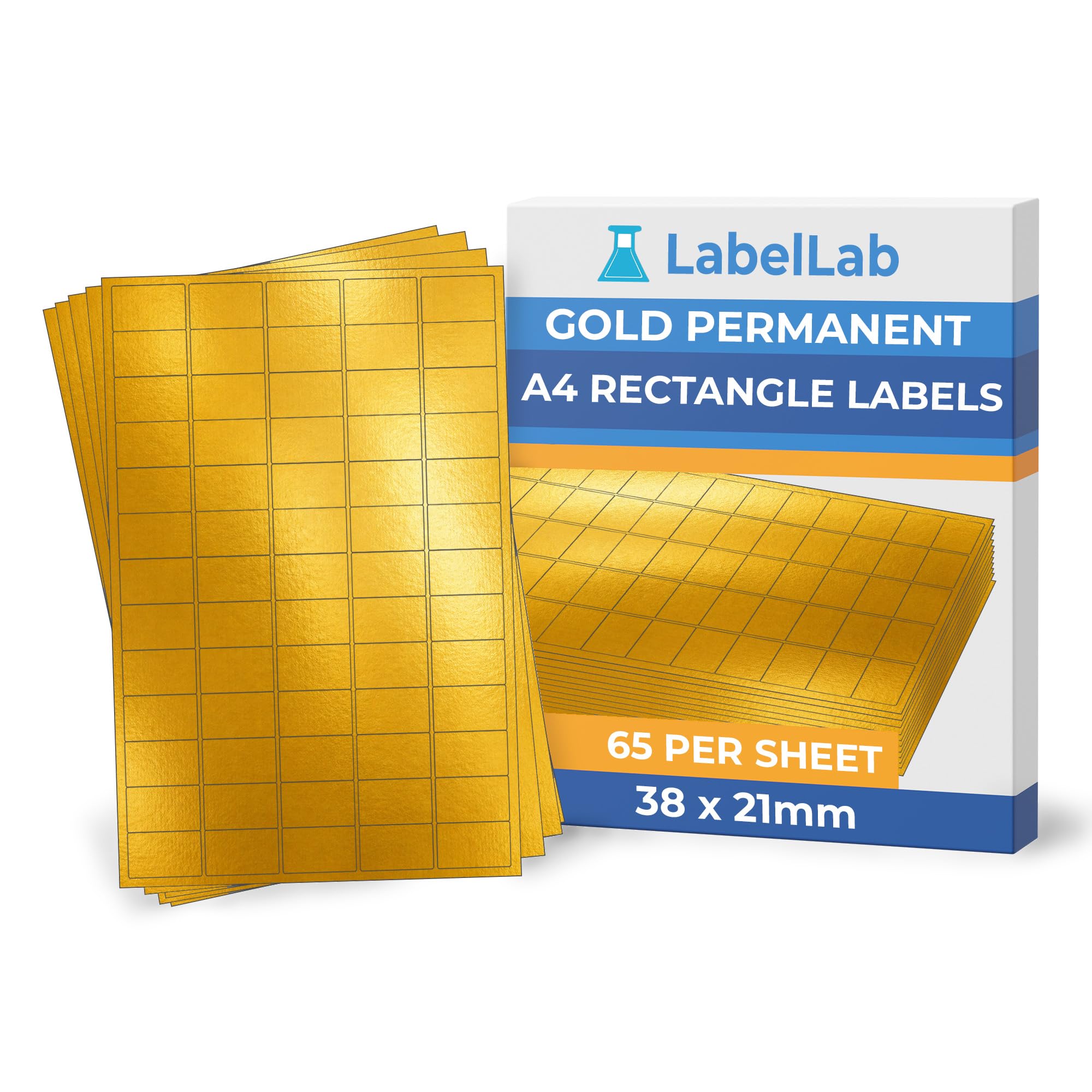Gold A4 Rectangle Labels – Metallic Gold Laser Printer Labels, Printable Sheet Labels, Permanent Adhesive – LabelLab (100, 65 Per Sheet)
