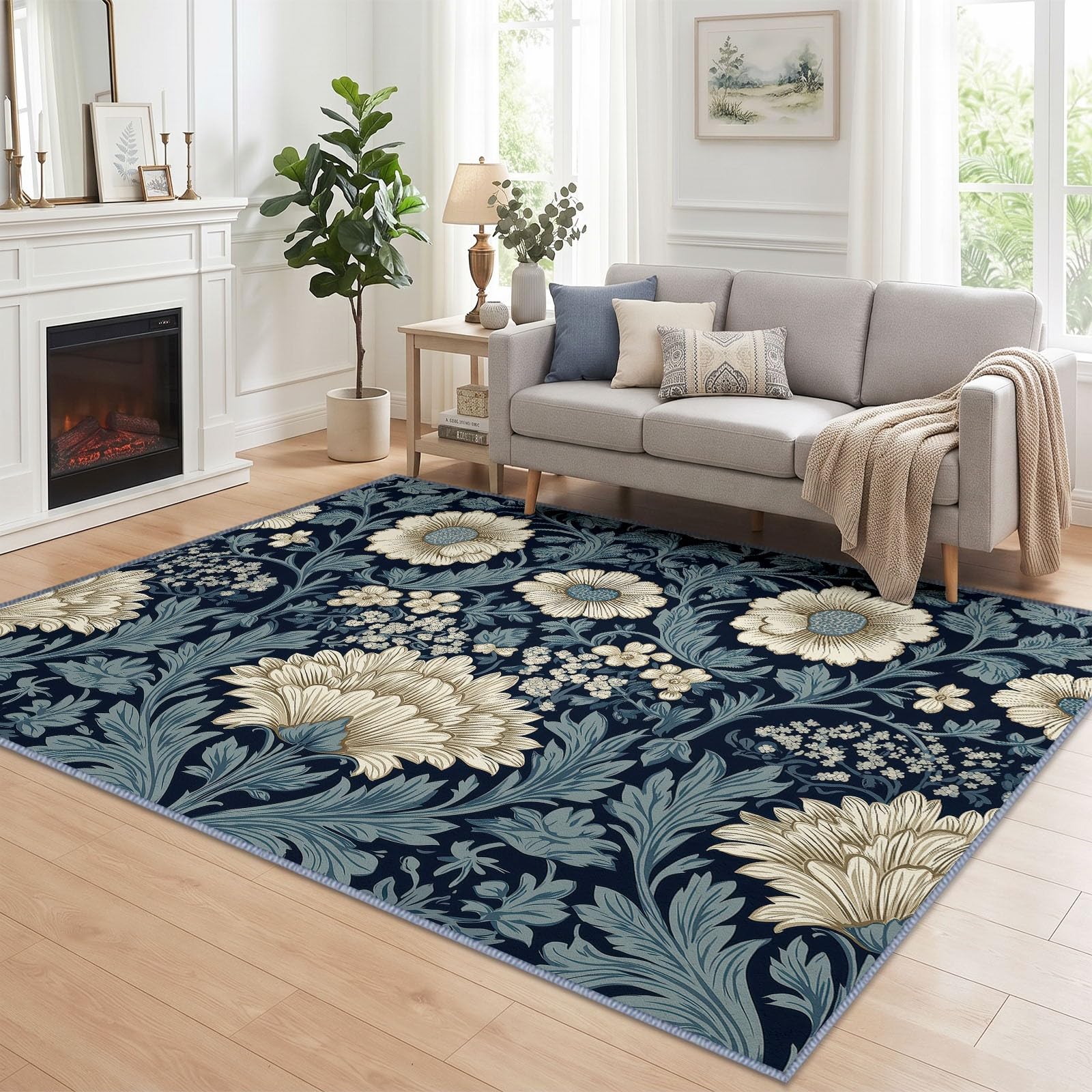 Générique Marguerite Feuille Tapis Salon 200x300 cm, Lavable en Machine | Interieur Poil Ra Antidérapant Tapis, Rustique Imprimé Bohème pour Chambre Manger Bureau Cuisine