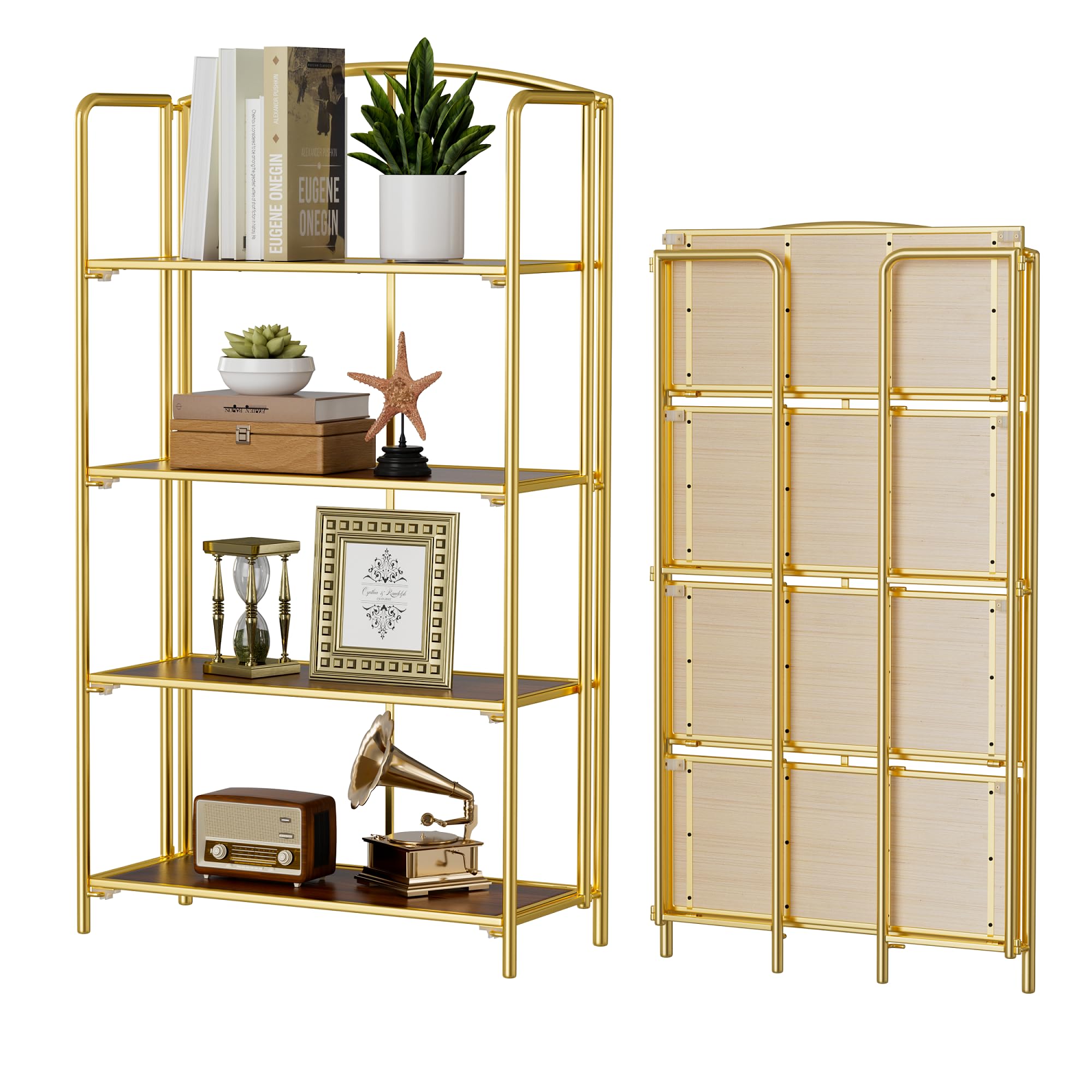 Amazon.com: Crofy 4-Tier Wider Foldable Bookshelf, Gold Frame