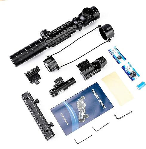 Miniatura 15 de PINTY Rifle Optical Scope & Red Dot Combo with Red/Green Laser, Illuminated Reticle for 20mm Picatinny Rail 3-9x32 Negro -,Láser verde