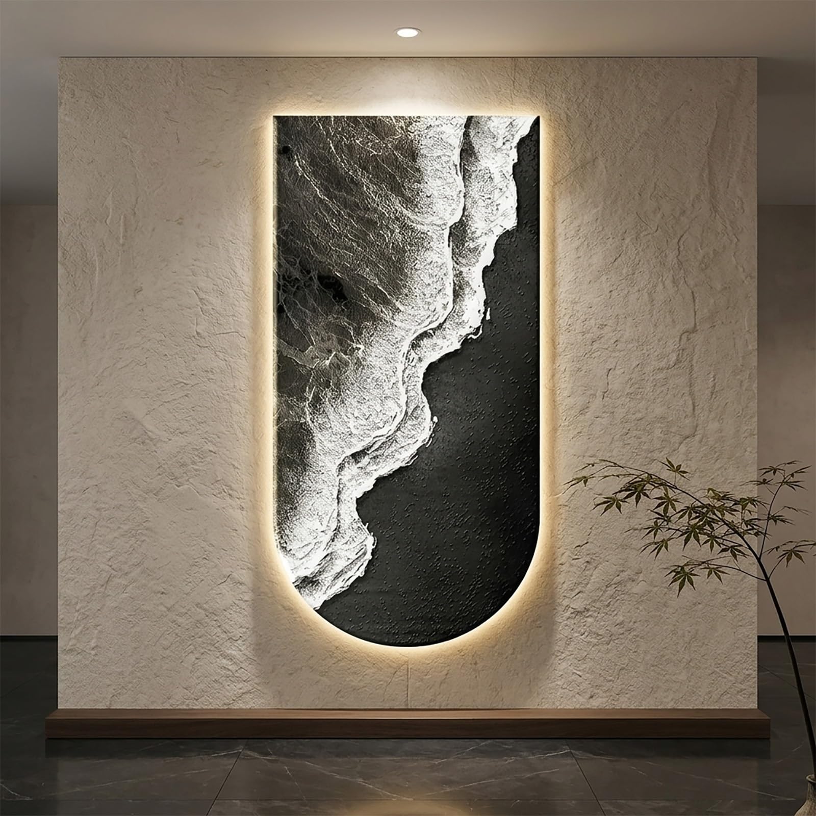 Decoración Mural LED 3D Grande Vertical Olas del Mar Cuadro Abstracto Pintura Luminosa Alimentación por Enchufe para Salón Entrada Pasillo(80x40cm(31.5x15.7in),D)