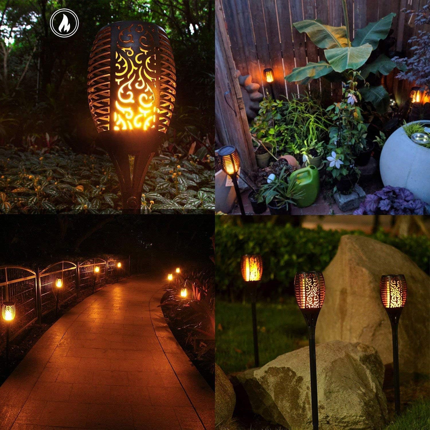 FLOWood Solarleuchten für Außen Garten 2 Stück, 96LED Solarfackeln 110cm Höhe, IP65 Wasserdicht, Automatische Ein/Aus