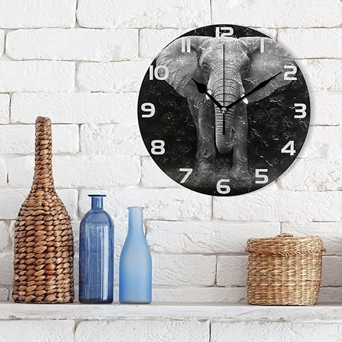 Miniatura 3 de ALAZA Reloj de pared con retrato de elefante blanco, sin tictac, decorativo, para dormitorio, cocina, sala de estar, escuela, oficina, dorado
