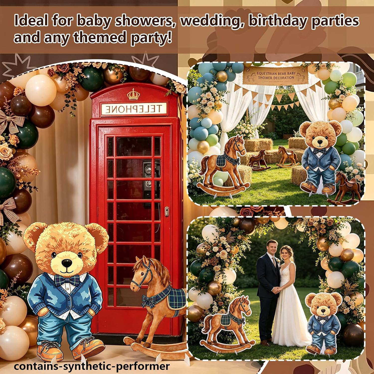 2 PCS Large Equestrian Bear Party Decoration Rocking Horse Bear Decor