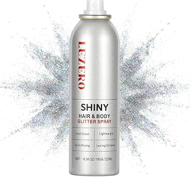 Hair and Body Glitter Spray for Women, Rainbow Silver Shimmer Makeup, Large Capacity for Festival Rave Outfits Accessories, 200ml/6.34oz