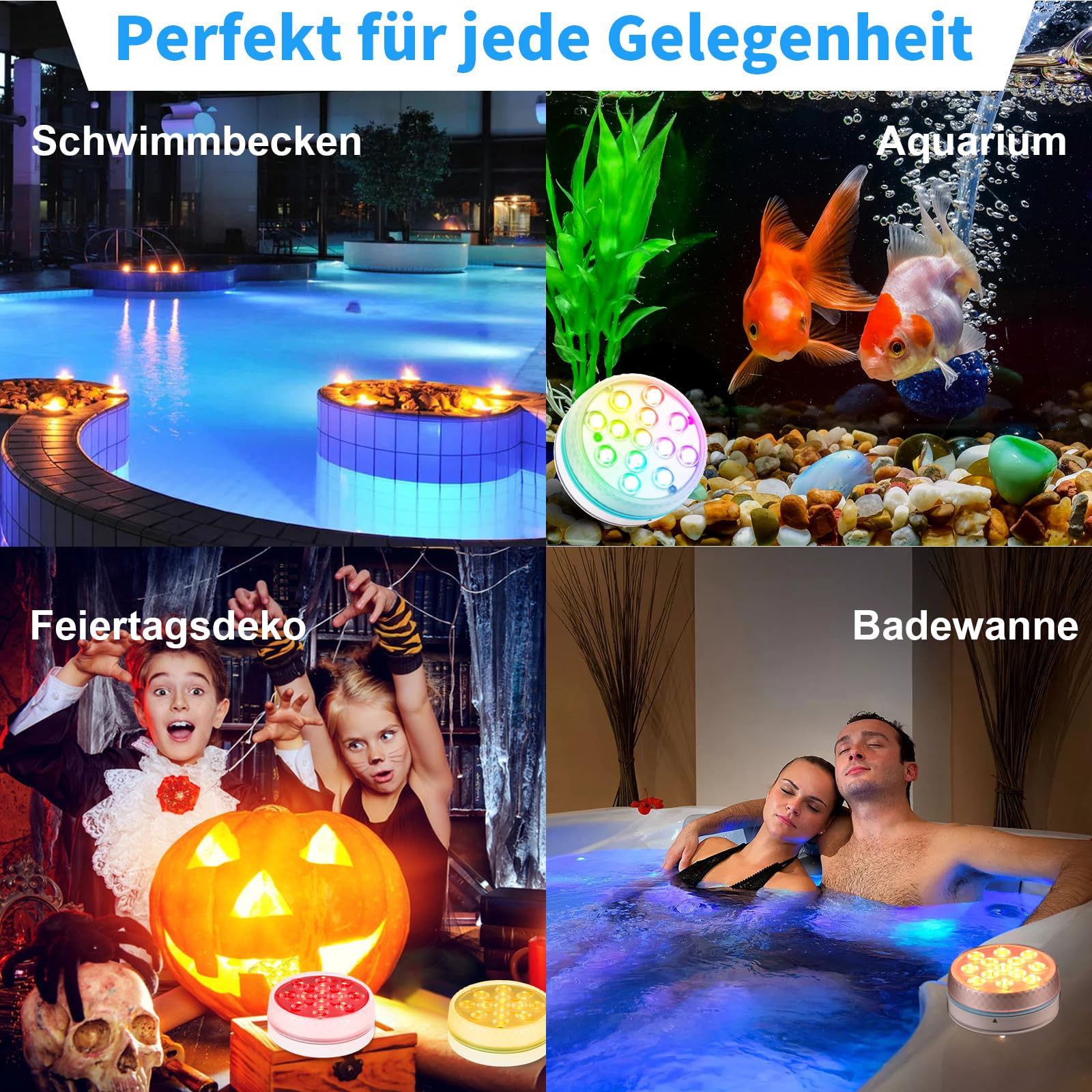 Poolbeleuchtung Unterwasser Licht Pool Magnetisch LED Poollicht mit Fernbedienung IP68 LED Wasserdicht für Pool Teich Aquarium Beleuchtung, 4 Stück