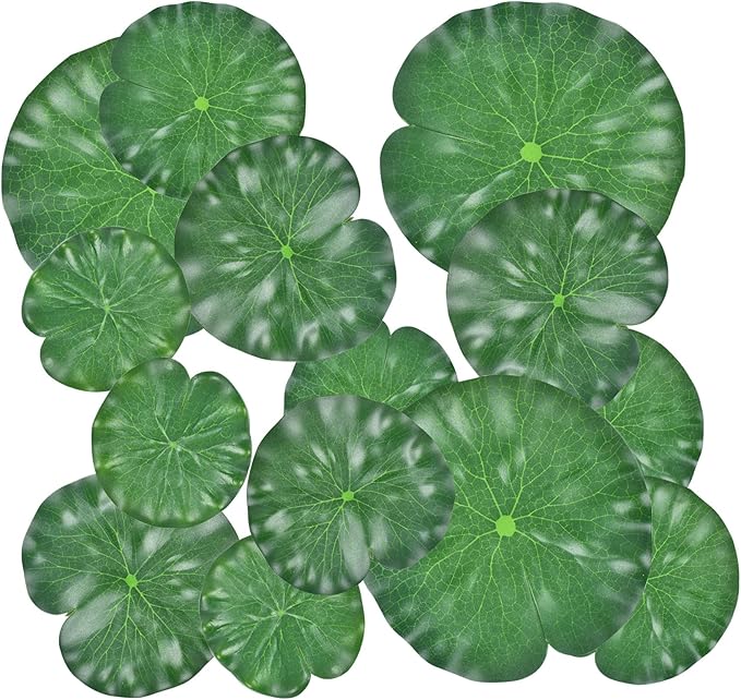 12 Pieces Floating Lily Pads for Ponds, 4 Size Artificial