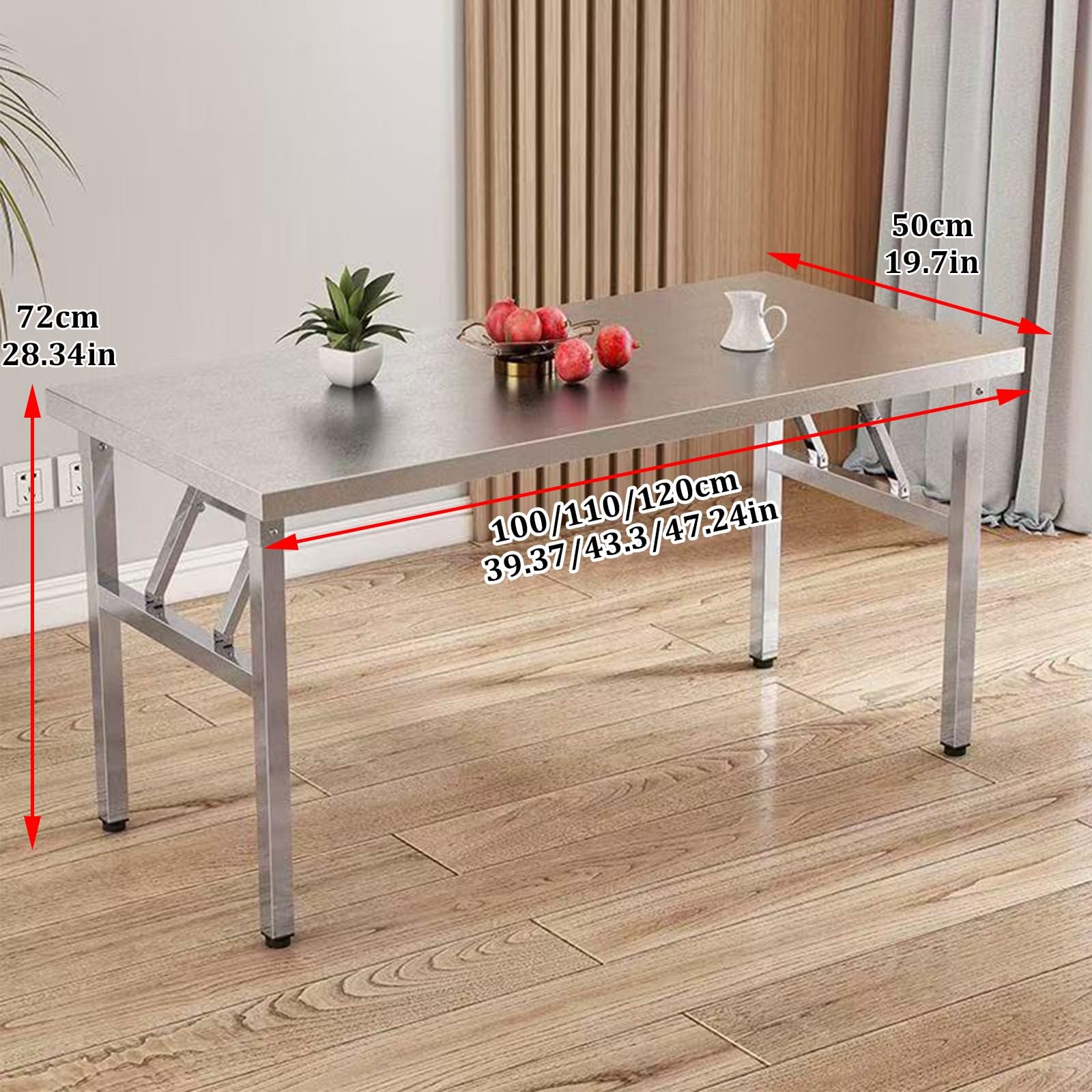 Mesa de trabajo plegable de acero inoxidable, mesa de preparación de alimentos resistente para cocina, restaurante, barbacoa, garaje, lavandería, grado comercial, fácil de almacenar y transportar