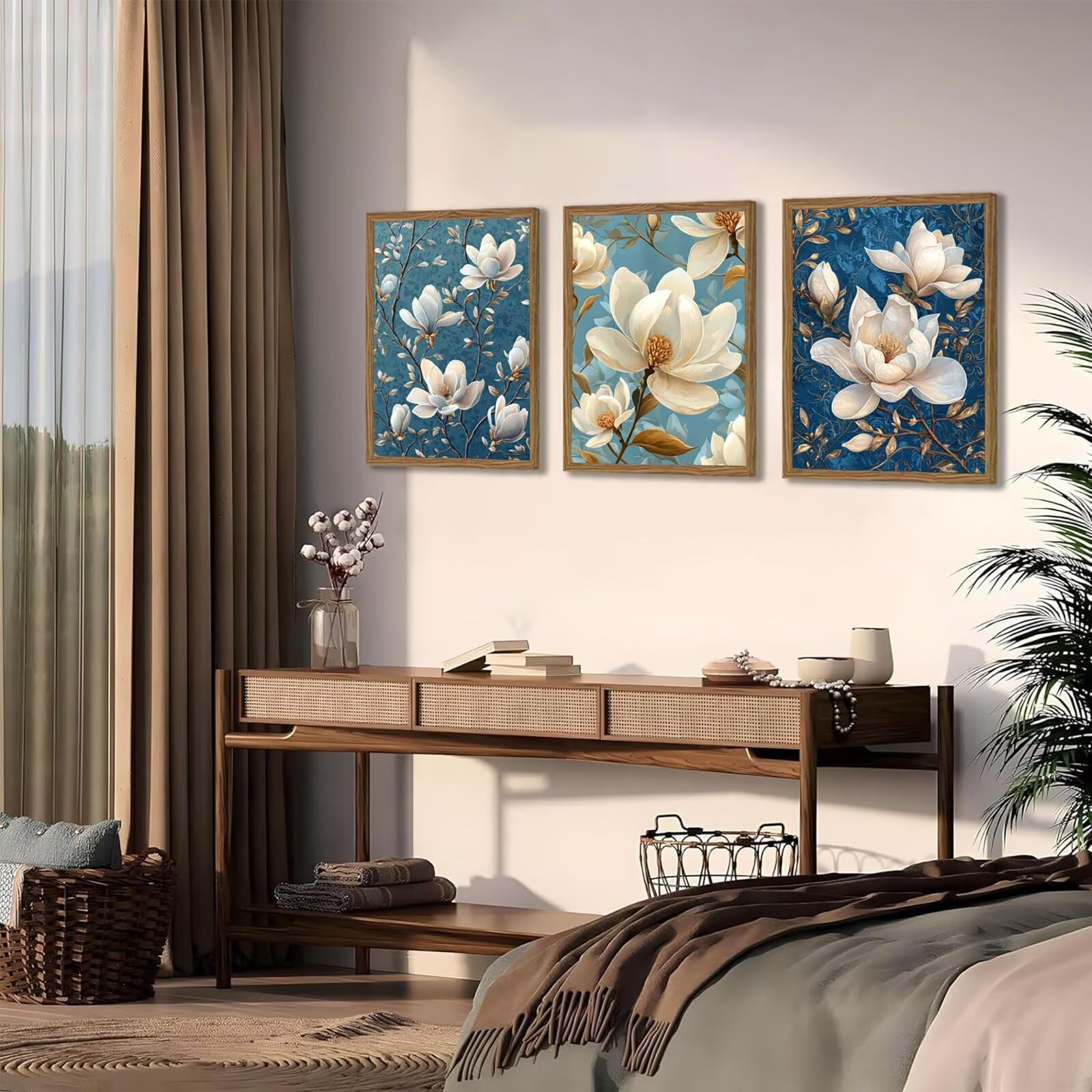 Cnyaunfi 3 Pezzi Fiore Pittura Diamante Fai-Da-Te, 5D Blu Diamond Painting Kit Completo per, Hobby Creativi Adulti, Pittura Diamante Artigianale Per La Decorazione Della Parete Di Casa 60x80cm YF-3446