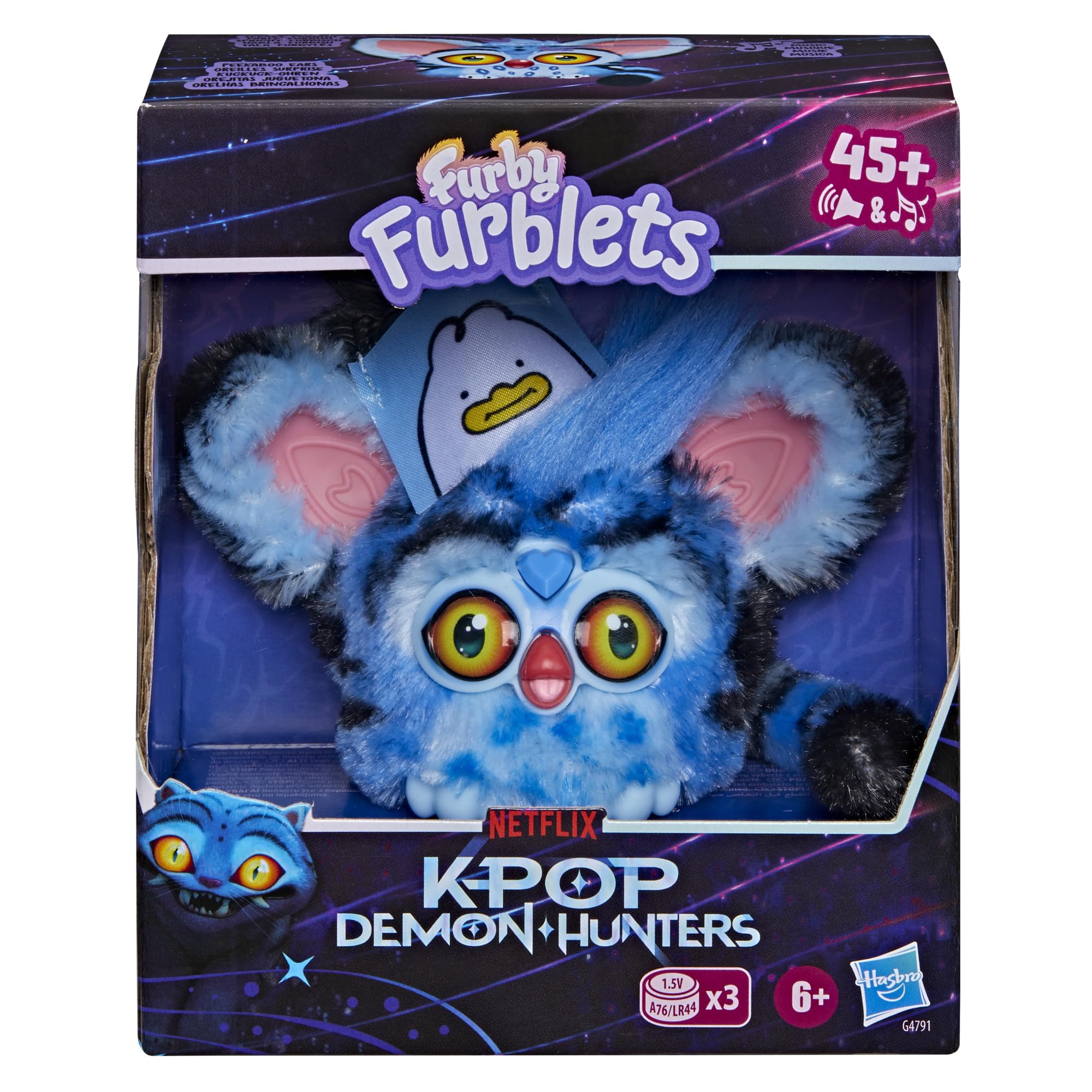 Furby Furblets Tygrys Derpy z filmu K-popowe łowczynie demonów, miniaturowa pluszowa elektroniczna zabawka kolekcjonerska w skali 7,6 cm