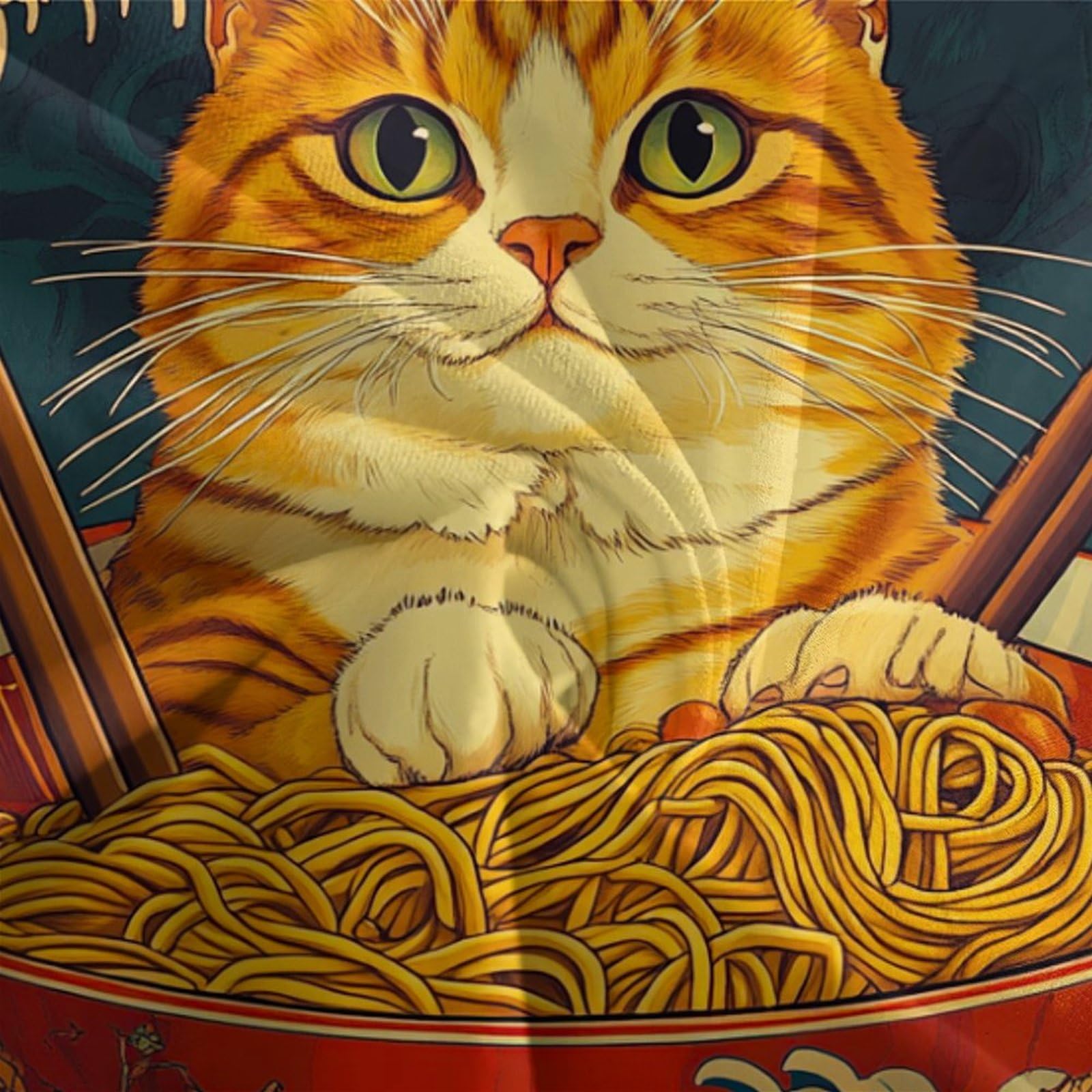 3D Drucken Bettwäsche Set Ginger Katze Ramen-Nudeln 3 Teilig Bettbezug Luxus Modern Mit Reißverschluss Für Geschenke Zimmer Deko Für Erwachsene Und Kinder King（220x240cm）