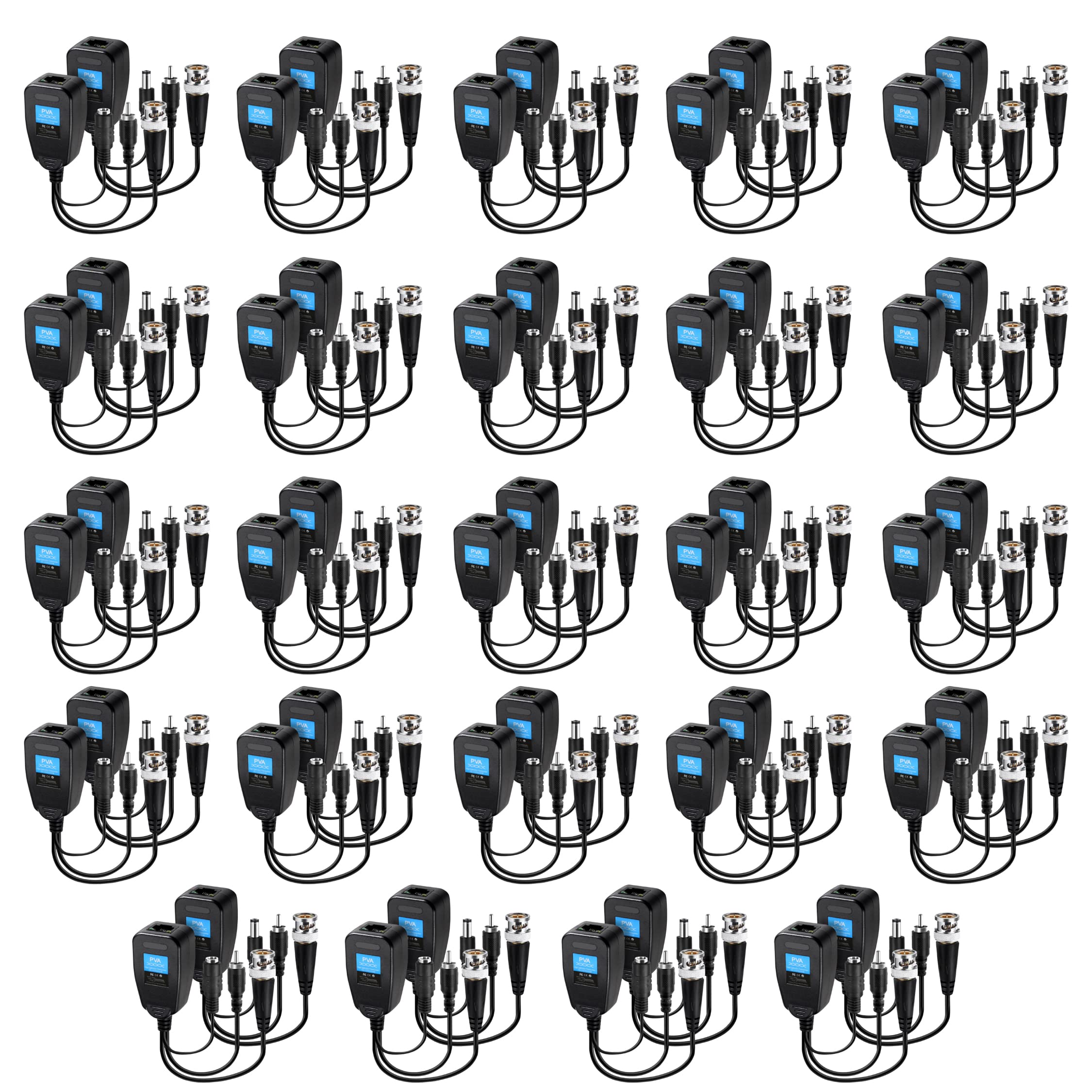 Passive Video Balun 24 Pairs Passive Video Power Balun Audio Connector 720P -2MP BNC to RJ45 Network Transceiver Cat5e/6 BNC to ethernet Adapter AHD/TVI/CVI/CVBS For Full HD Security Camera System