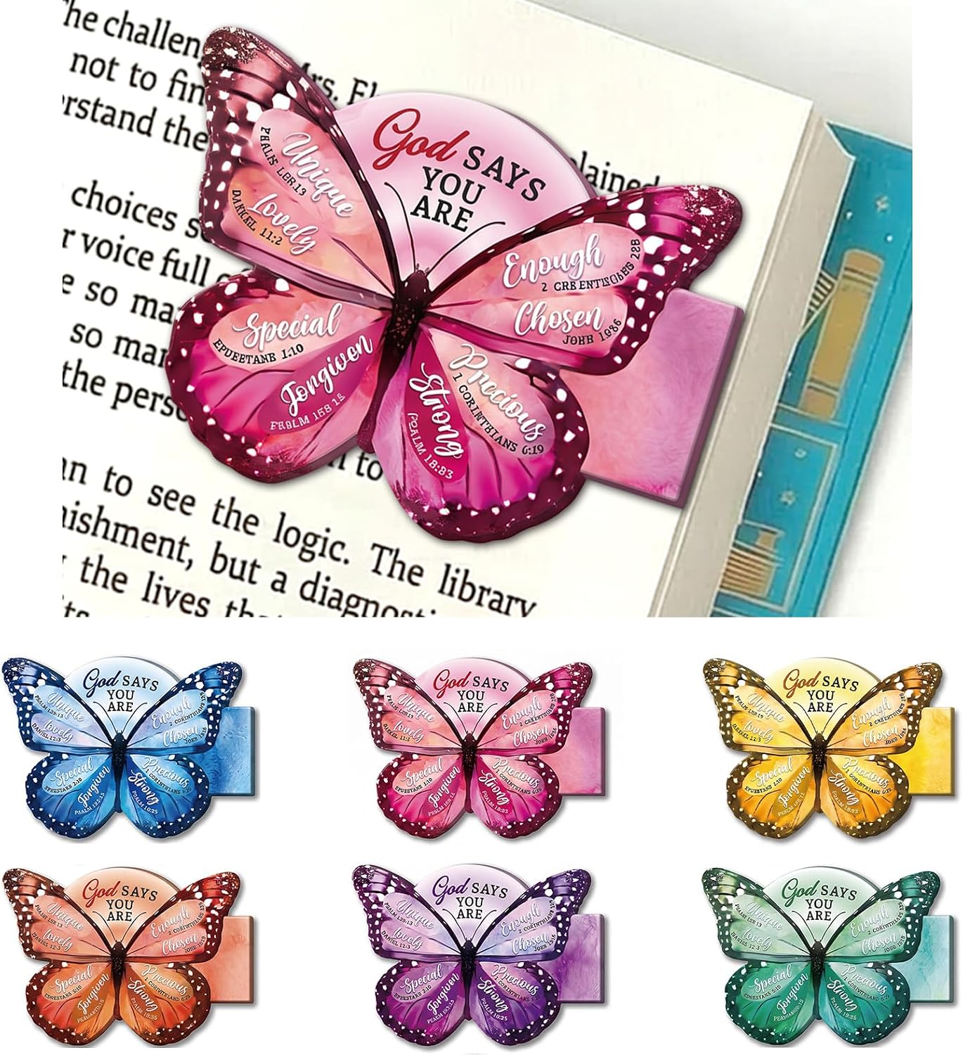 Christian Magnetic Bookmarks for Women – 6Pcs Cute Butterfly Book Markers - Religious Page Markers for Book Lovers Reader - Stocking Stuffers Gifts for Women Students Teachers