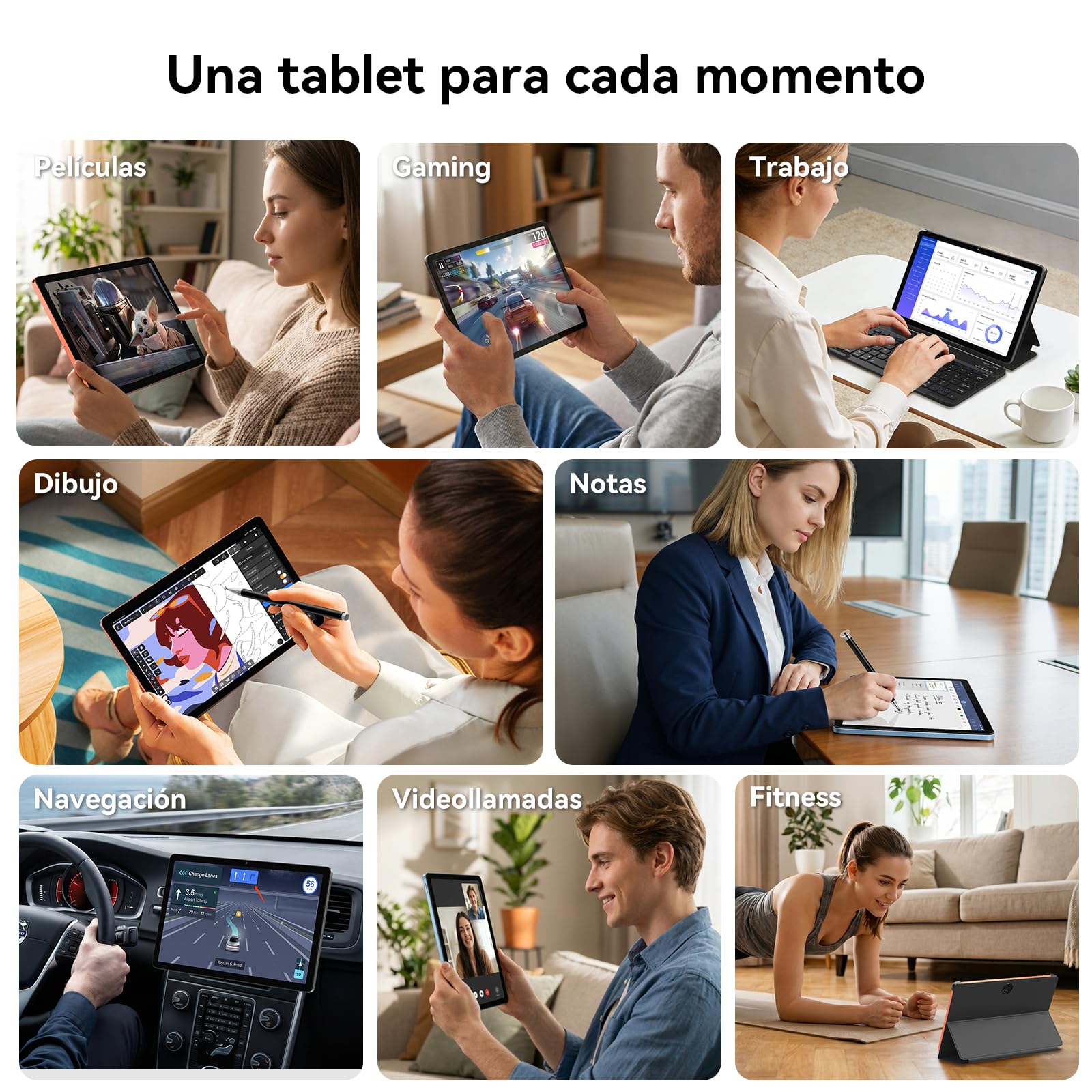 ZENO5 Tablet Android 16 con teclado, 11 pulgadas Tableta 4G LTE, 32GB RAM + 128GB ROM, HD 90 Hz, 8300 mAh, GPS, Gemini AI, Widevine L1, Face ID, con lápiz y ratón, tablet para trabajo y estudio