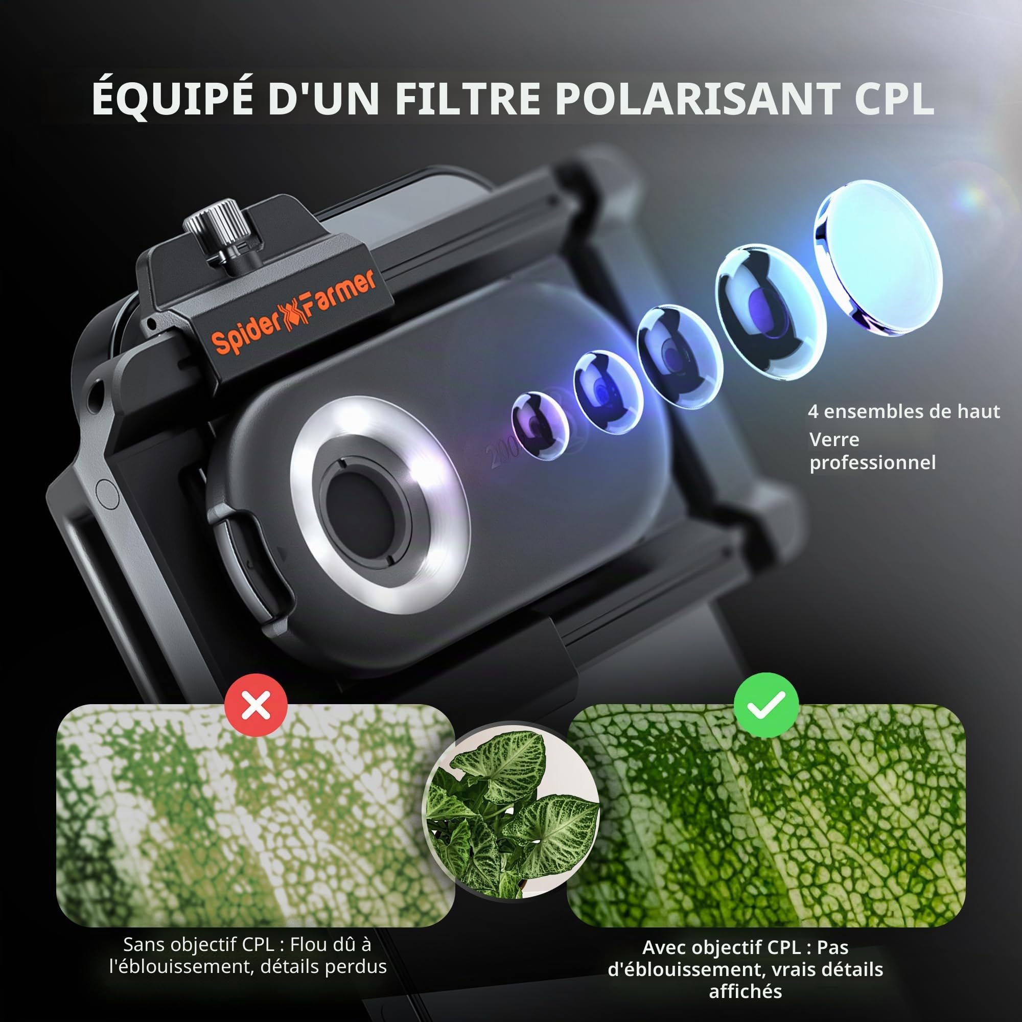 Spider Farmer Handy Microscope 200x Smartphone Microscope, Handy Loupe avec LED pour jardiniers/Enfants, Compatible avec iPhone/Android